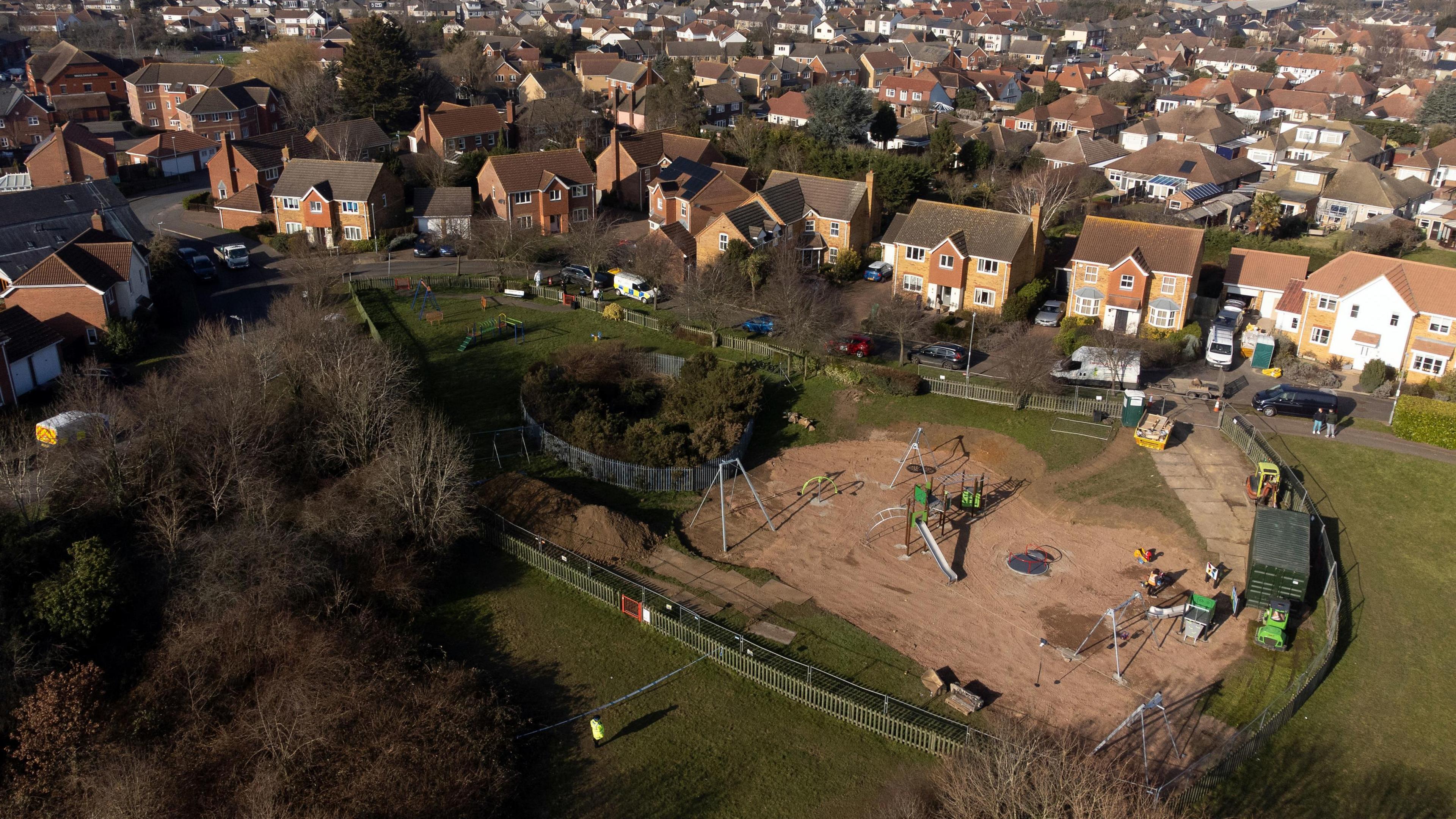 An aerial image of a murder investigation scene in Chelmsford