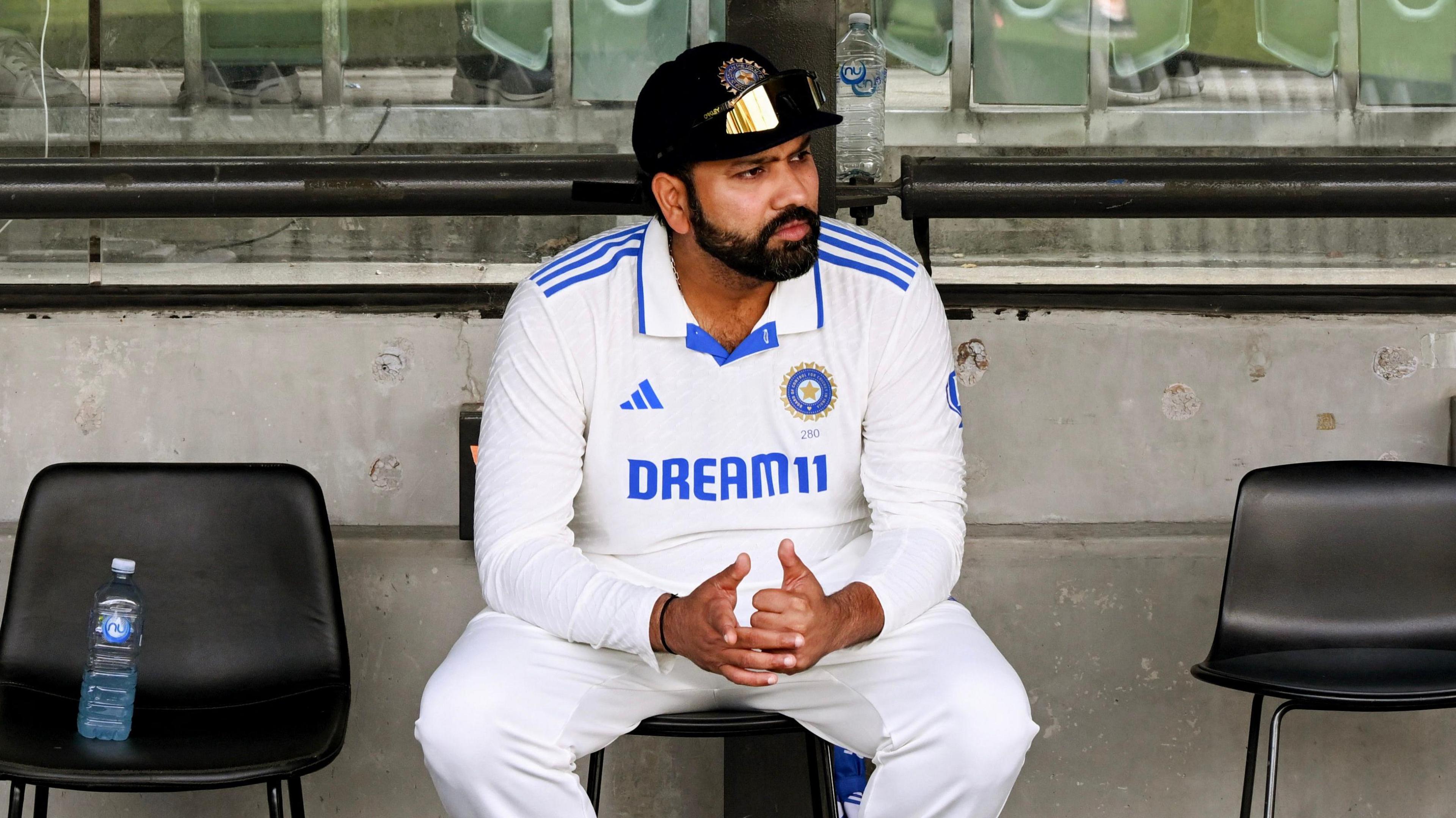 India captain Rohit Sharma cuts a lonely figure while sitting down at the Adelaide Oval