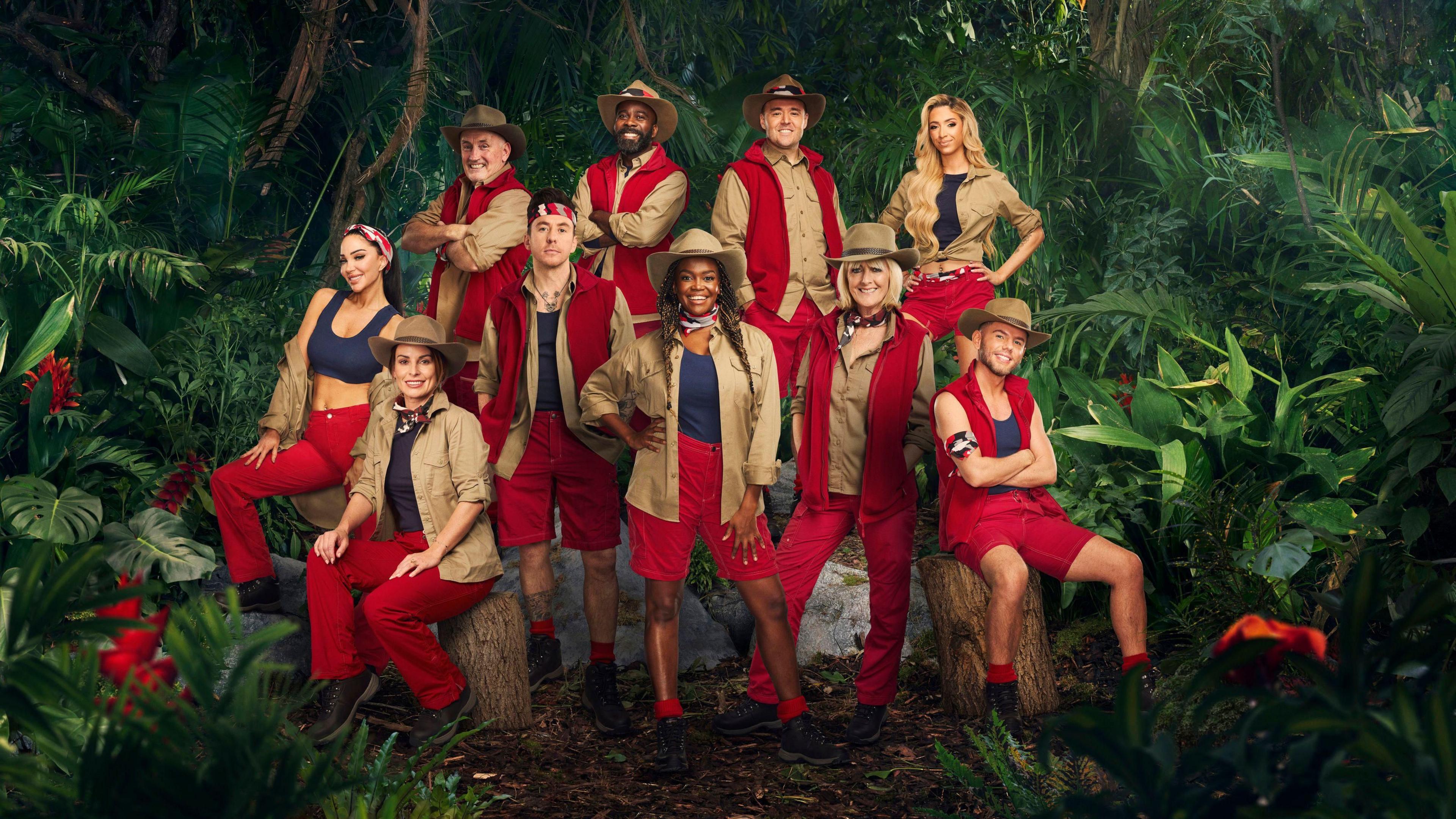 I'm a celebrity 2024 line up (L-R): Tulisa Contostavlos, Coleen Rooney, Barry McGuigan, Danny Jones, Melvin Odoom, Oti Mabuse, Alan Halsall, Jane Moore, GK Barry, Dean McCullough