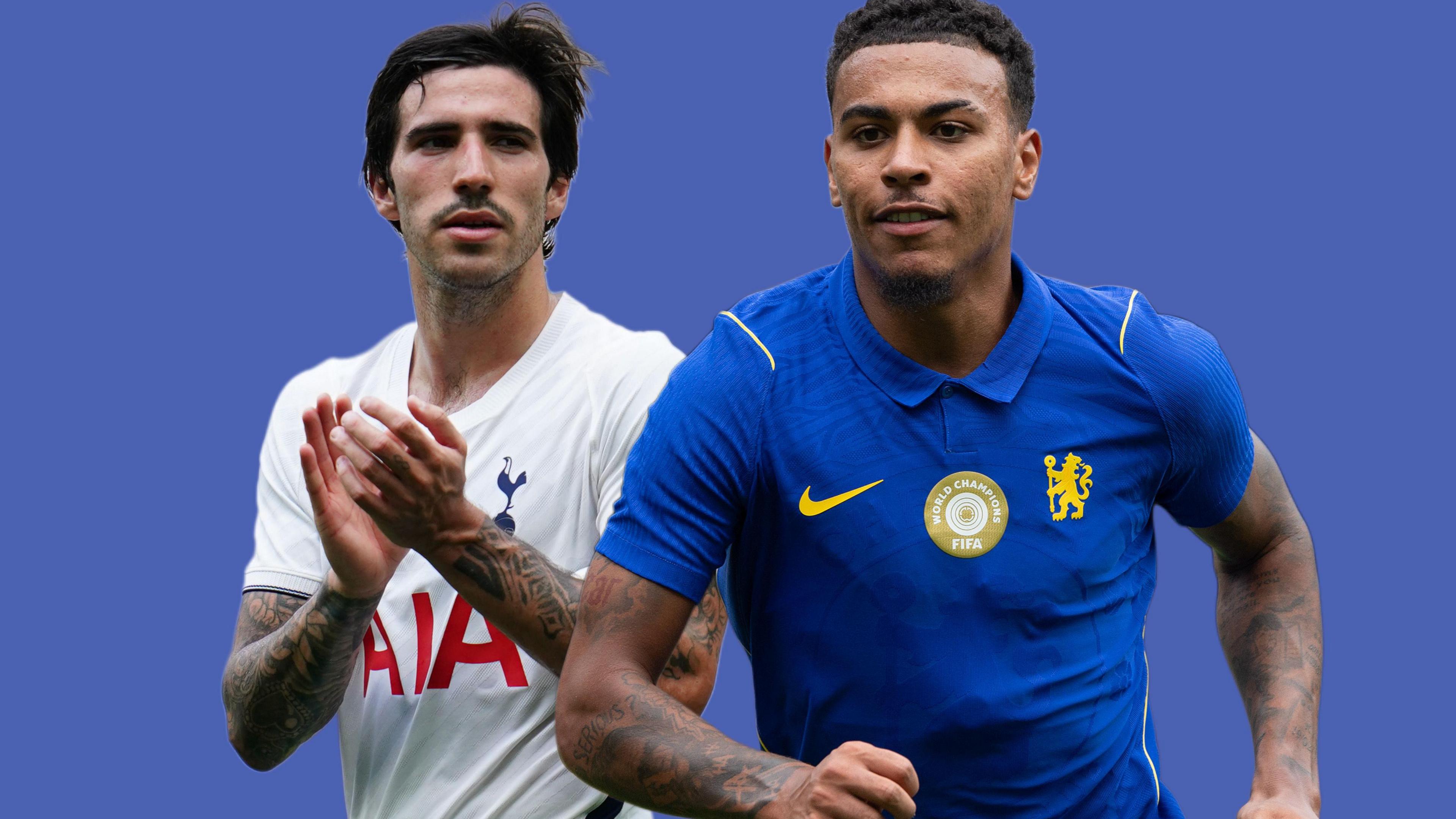Sandro Toinali in SPurs kit and Morgan Rogers in a Chelsea kit. 