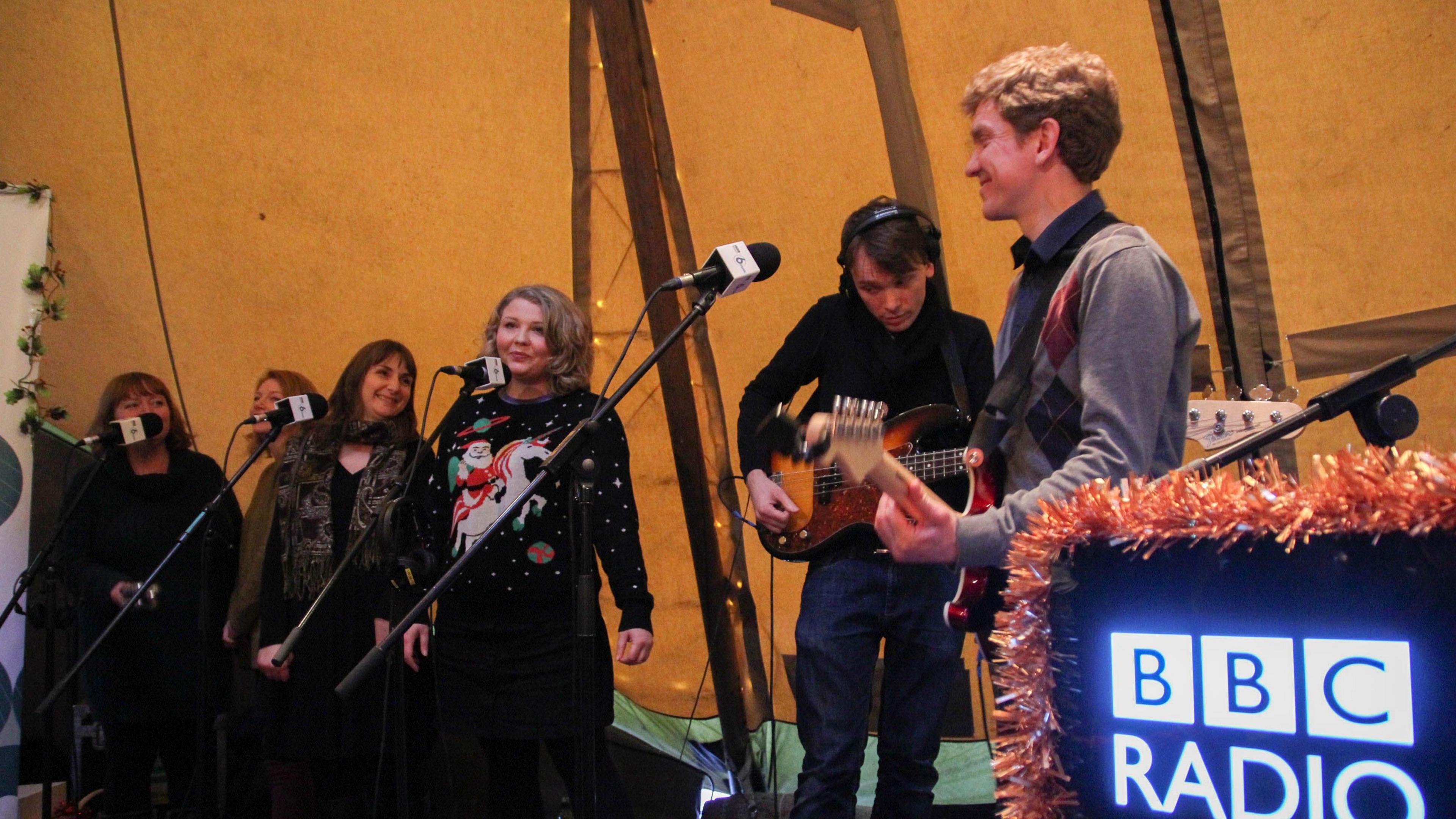 David Brewis - one half of Field Music and the Cornshed Sisters performing at Radcliffe and Maconie's 6 Music Christmas outside broadcast.