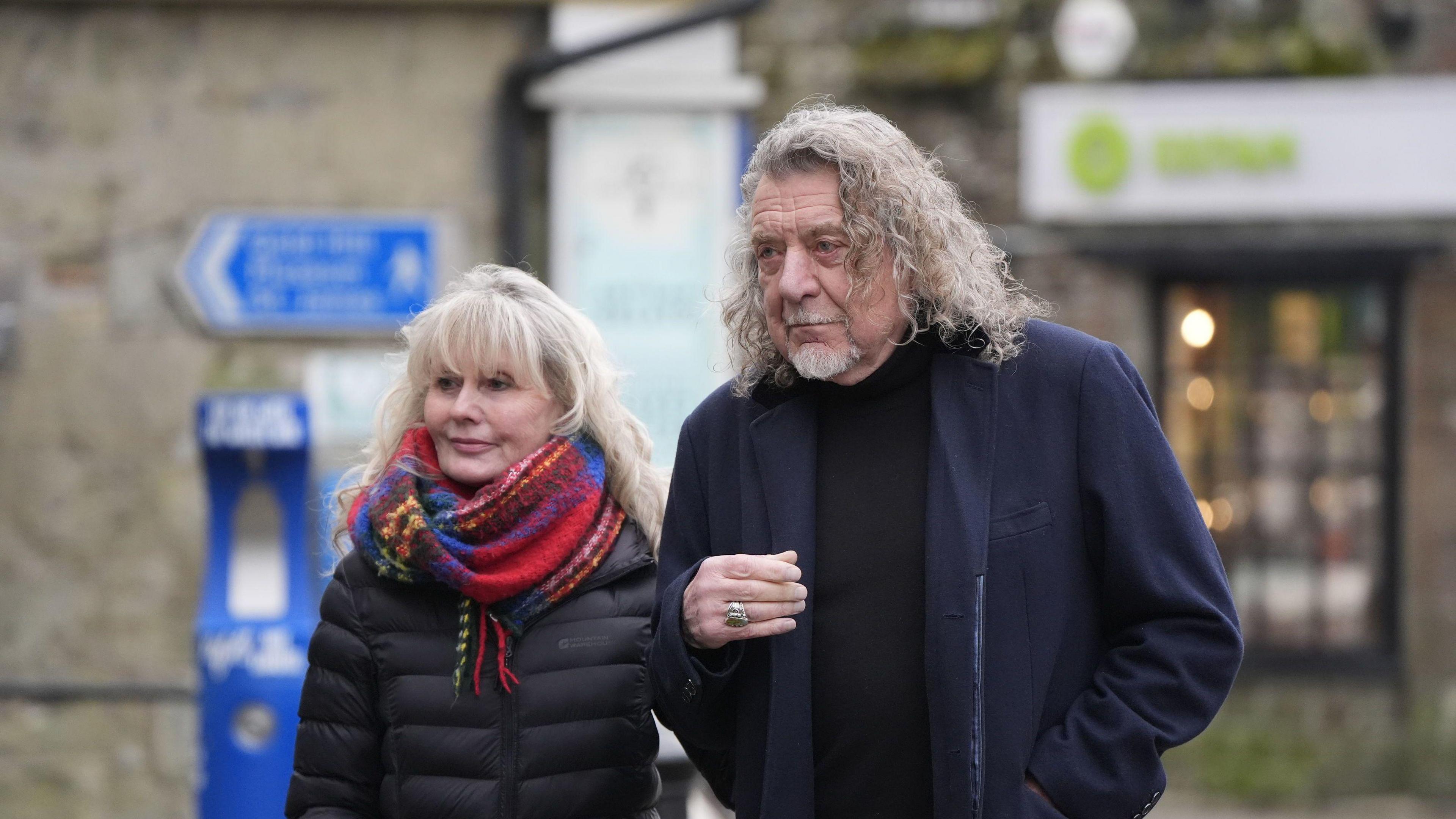 Robert Plant arrives at the funeral of DJ Johnnie Walker at St Peter's Church in Shaftesbury, Dorset