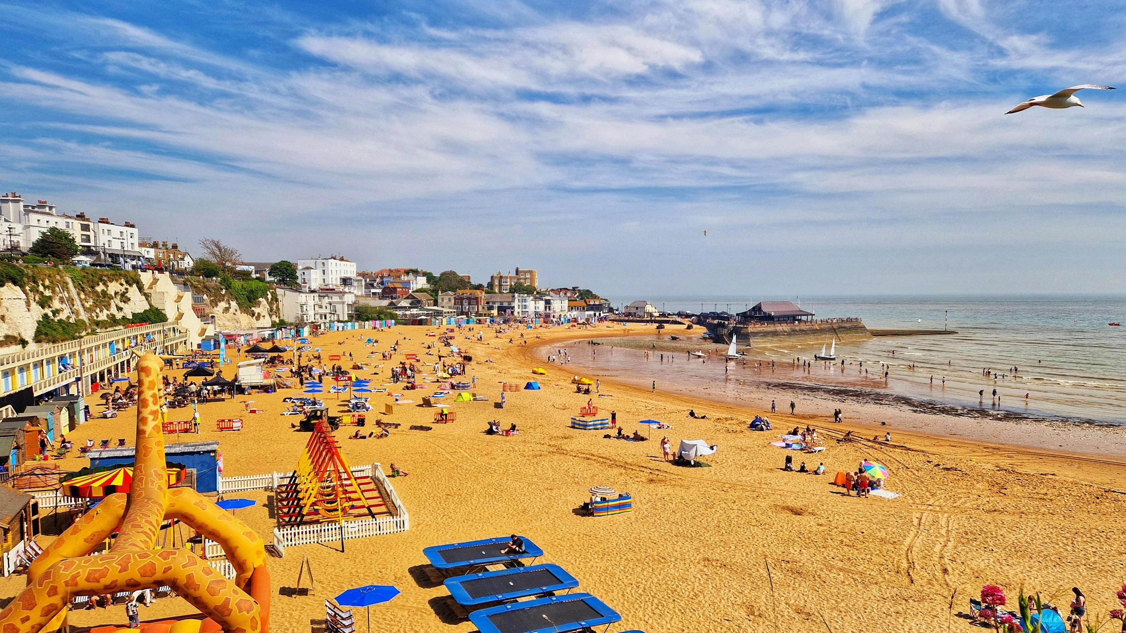 Families enjoying the warm weather in Broadstairs, Kent.