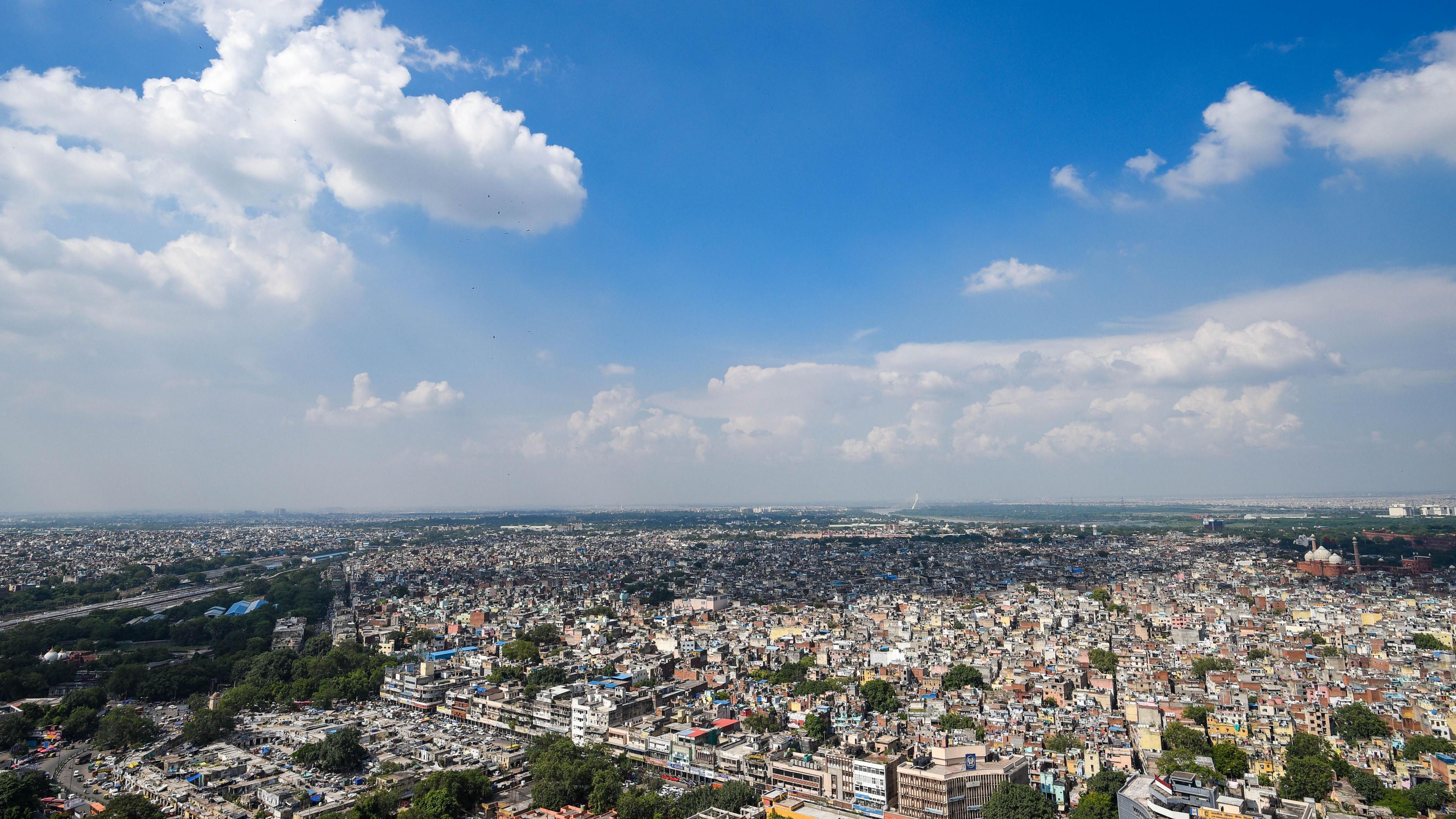 The New Delhi skyline, pictured on a sunny day.