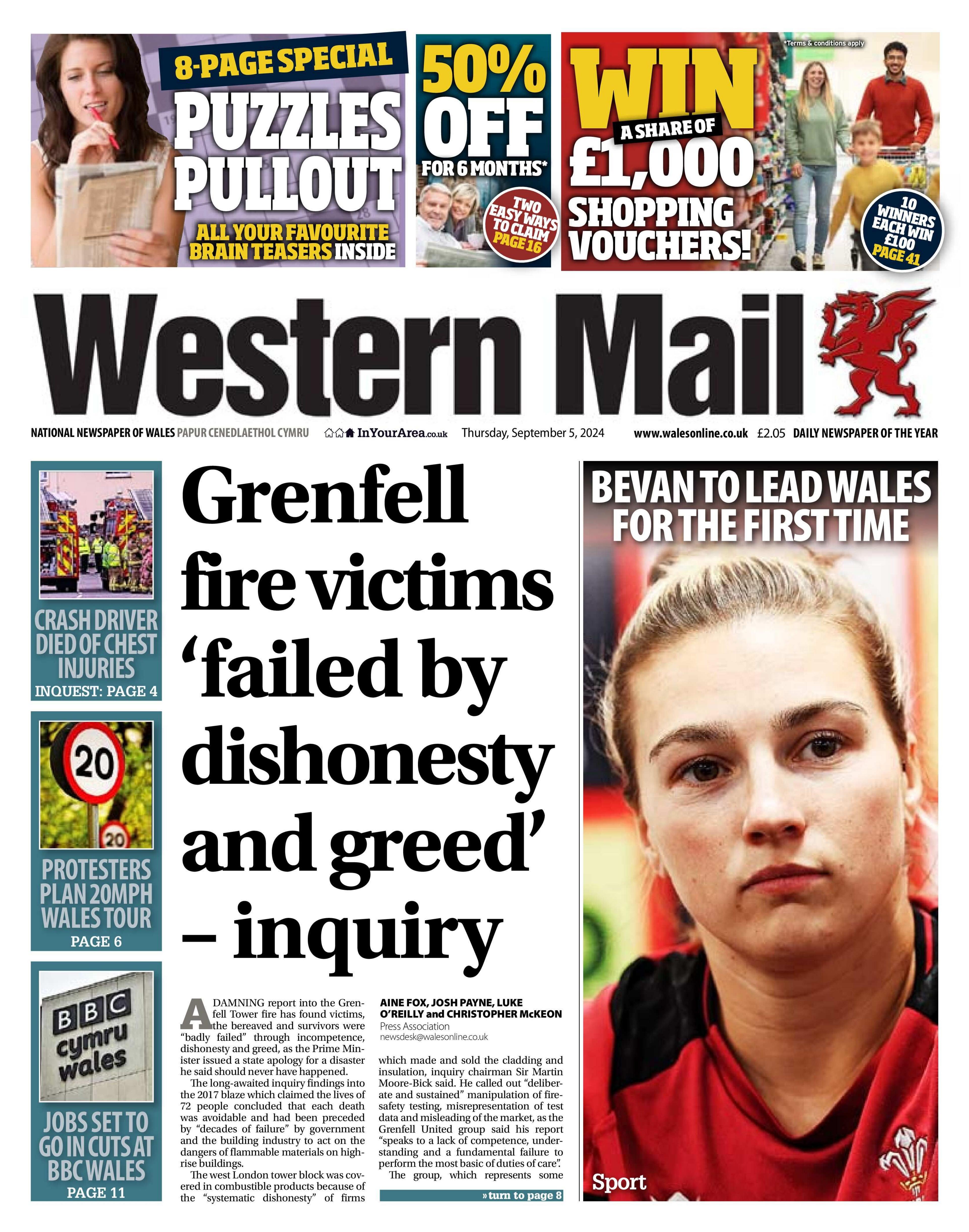 Front page of the Western Mail
