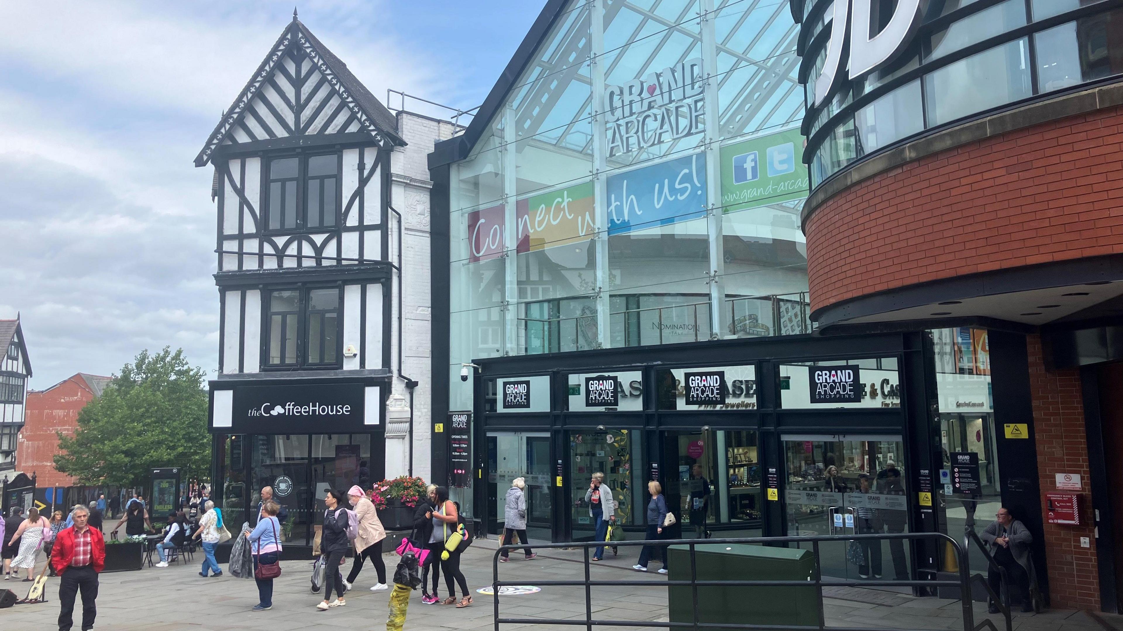 Photograph of the Grand Arcade shopping centre in Wigan. The image is taken from Millgate
