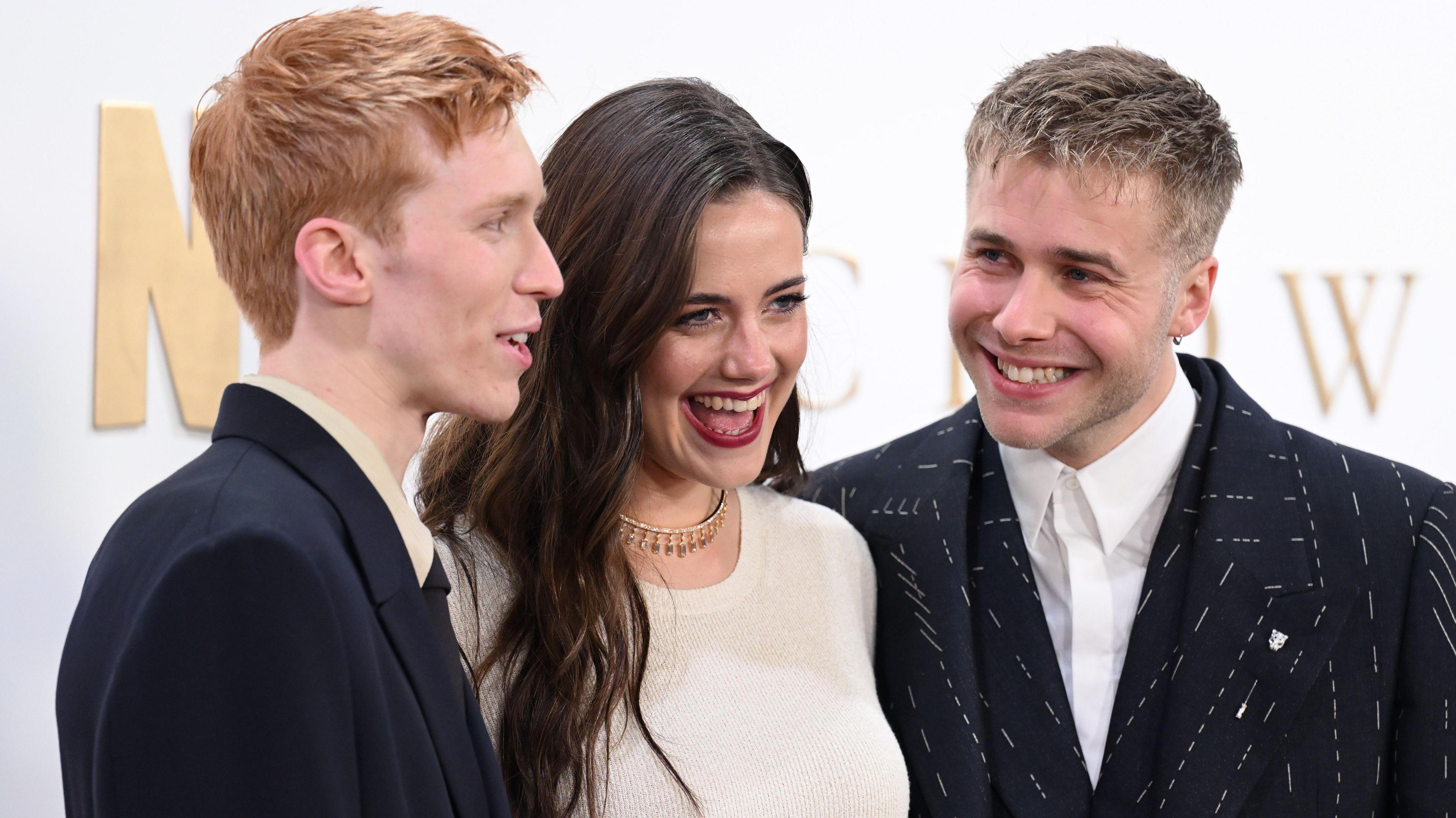 Luther Ford, Meg Bellamy and Ed McVey attend "The Crown" Finale Celebration at The Royal Festival Hall on December 05, 2023