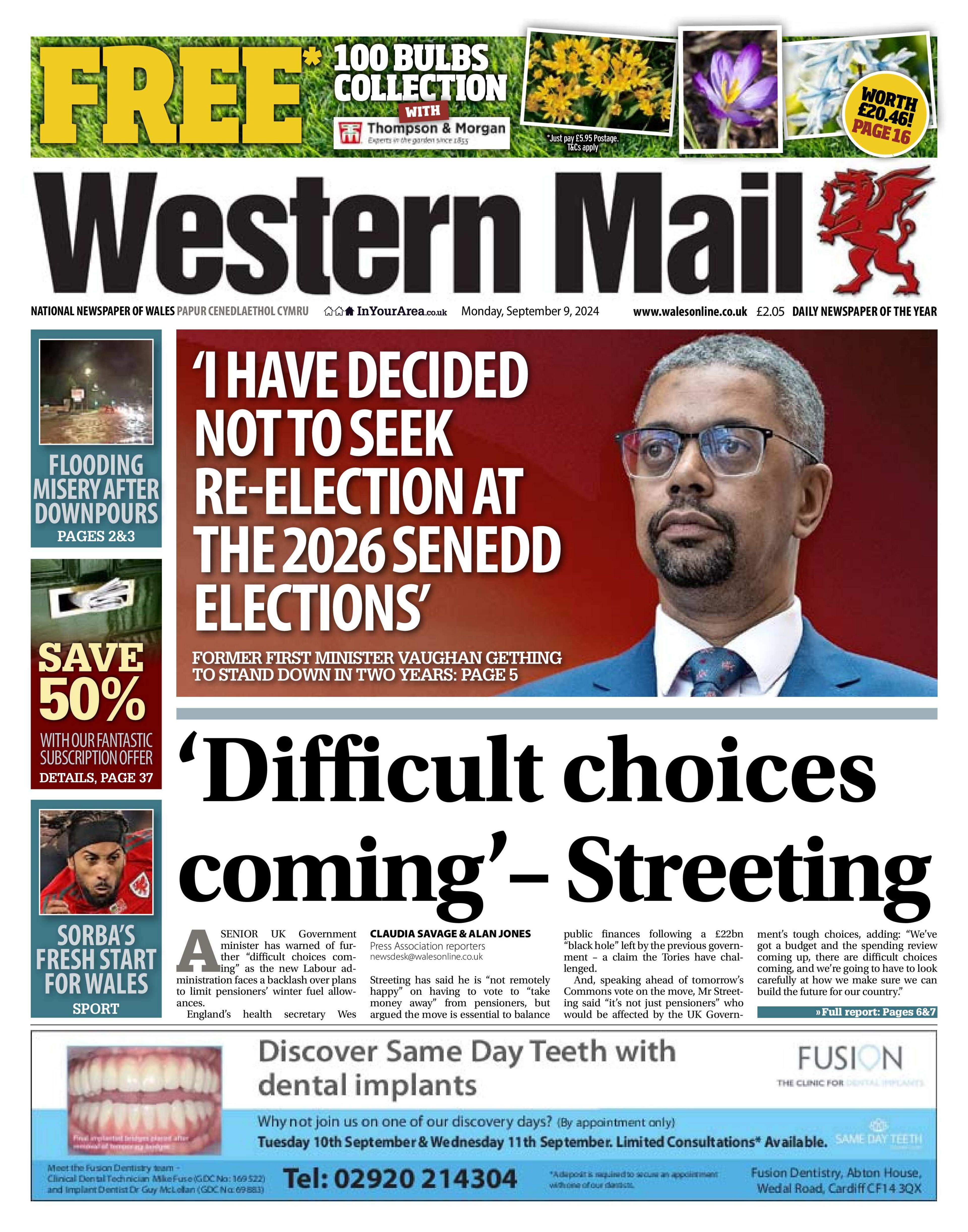 Western Mail front page 