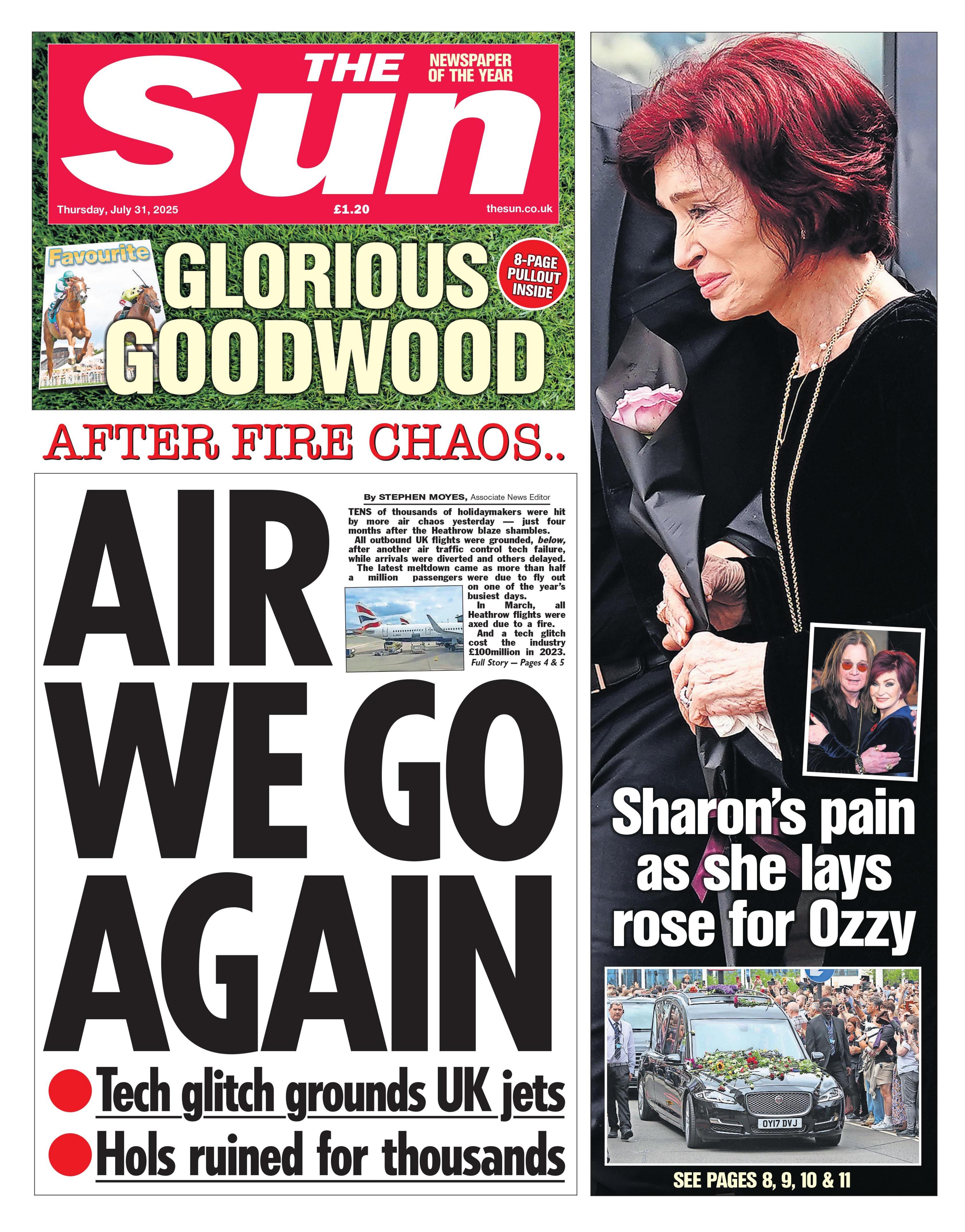 The headline on the front page of the Sun reads: "Air we go again".