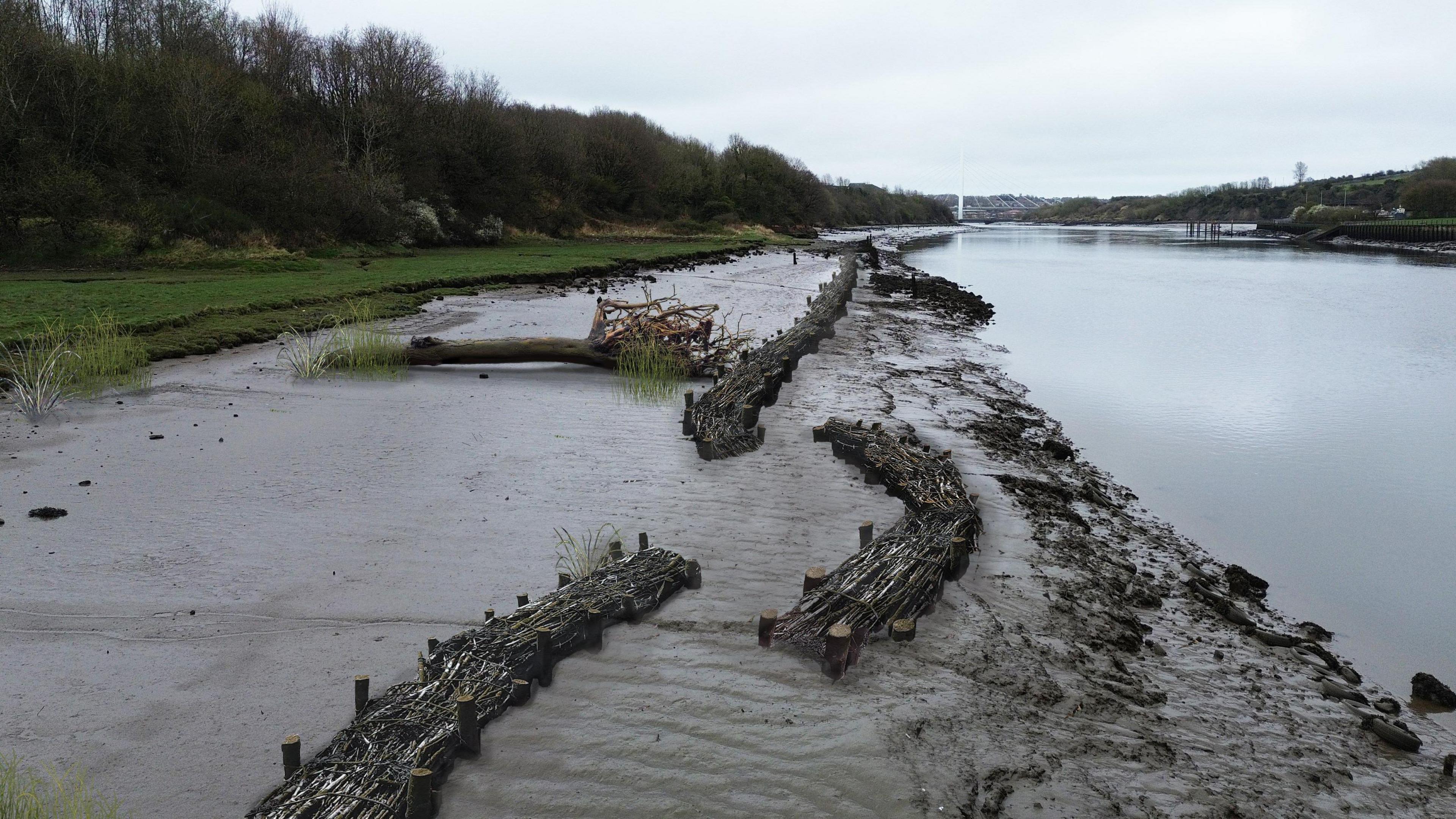 Visualisations for the Wear sites showing what the proposed brushwood bundles would look like at Baron’s Quay.