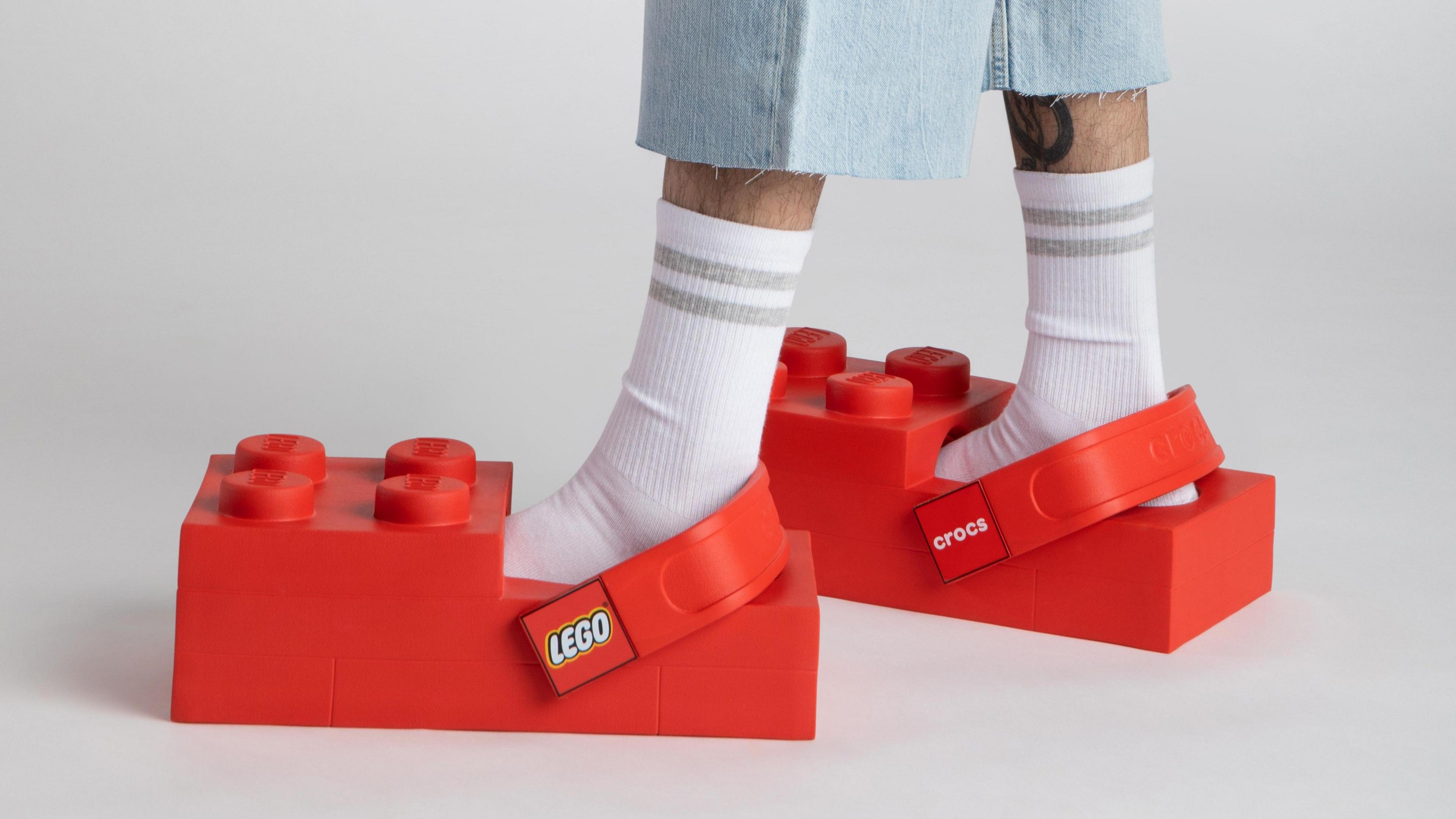 red lego brick shaped shoes