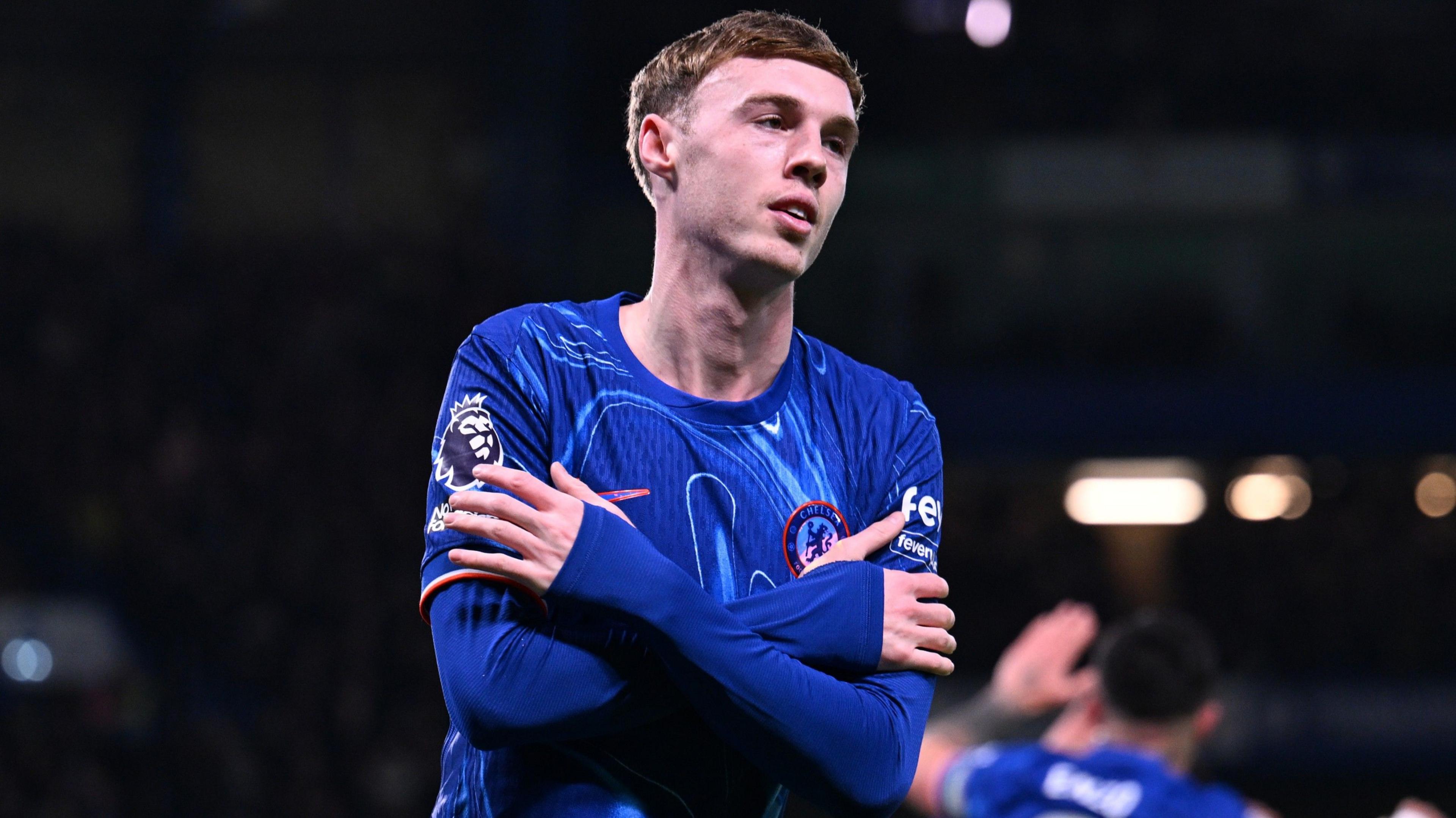 Cole Palmer of Chelsea celebrates scoring against Bournemouth in the Premier League