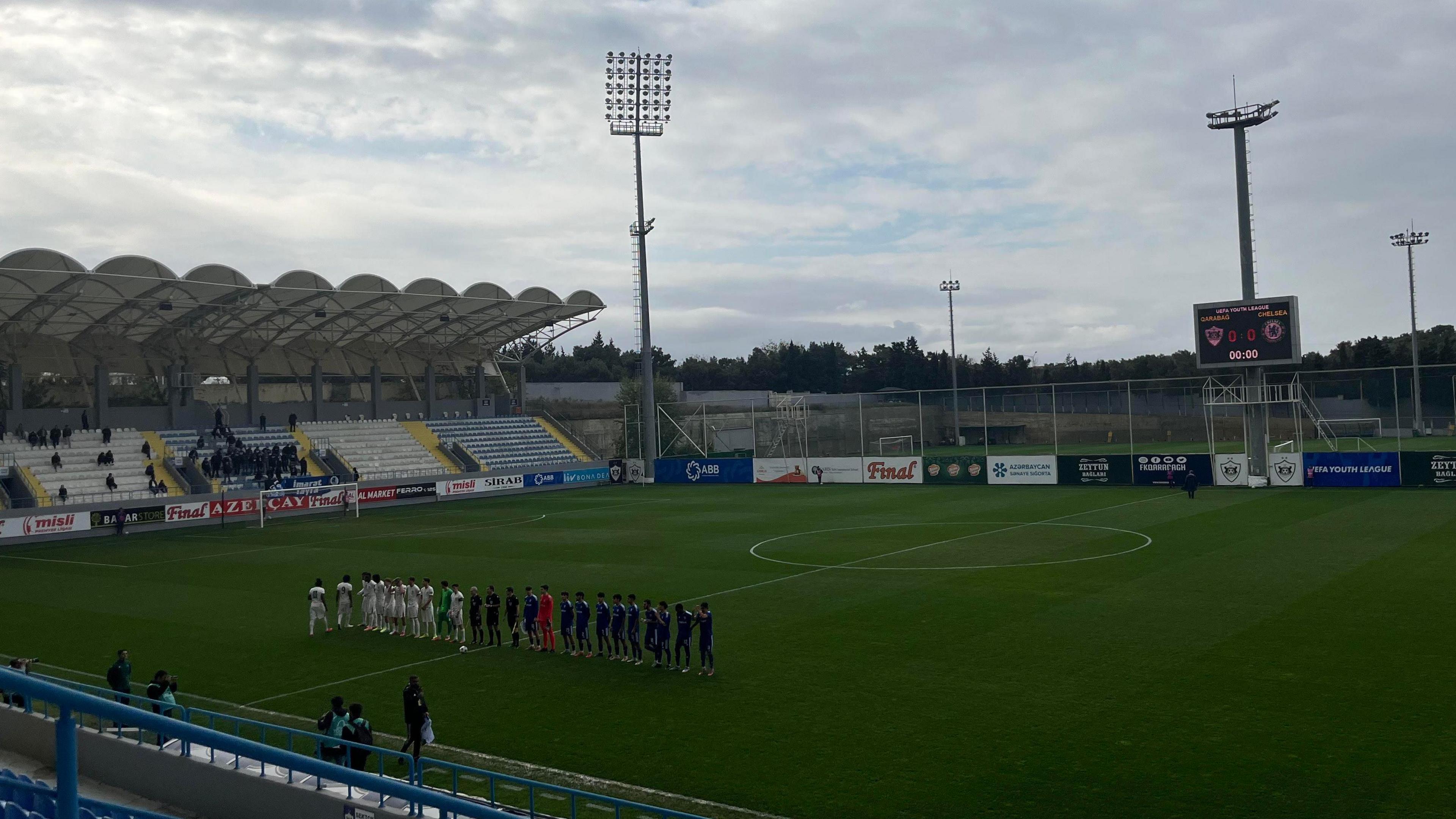 Chelsea and Qarabag lining up at the Azersun Arena