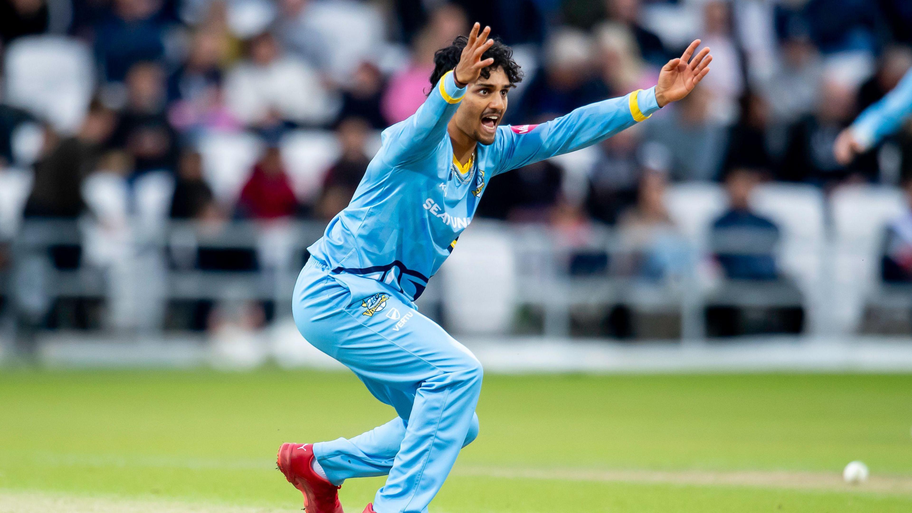 Jafer Chohan appealing for a wicket while bowling for Yorkshire 