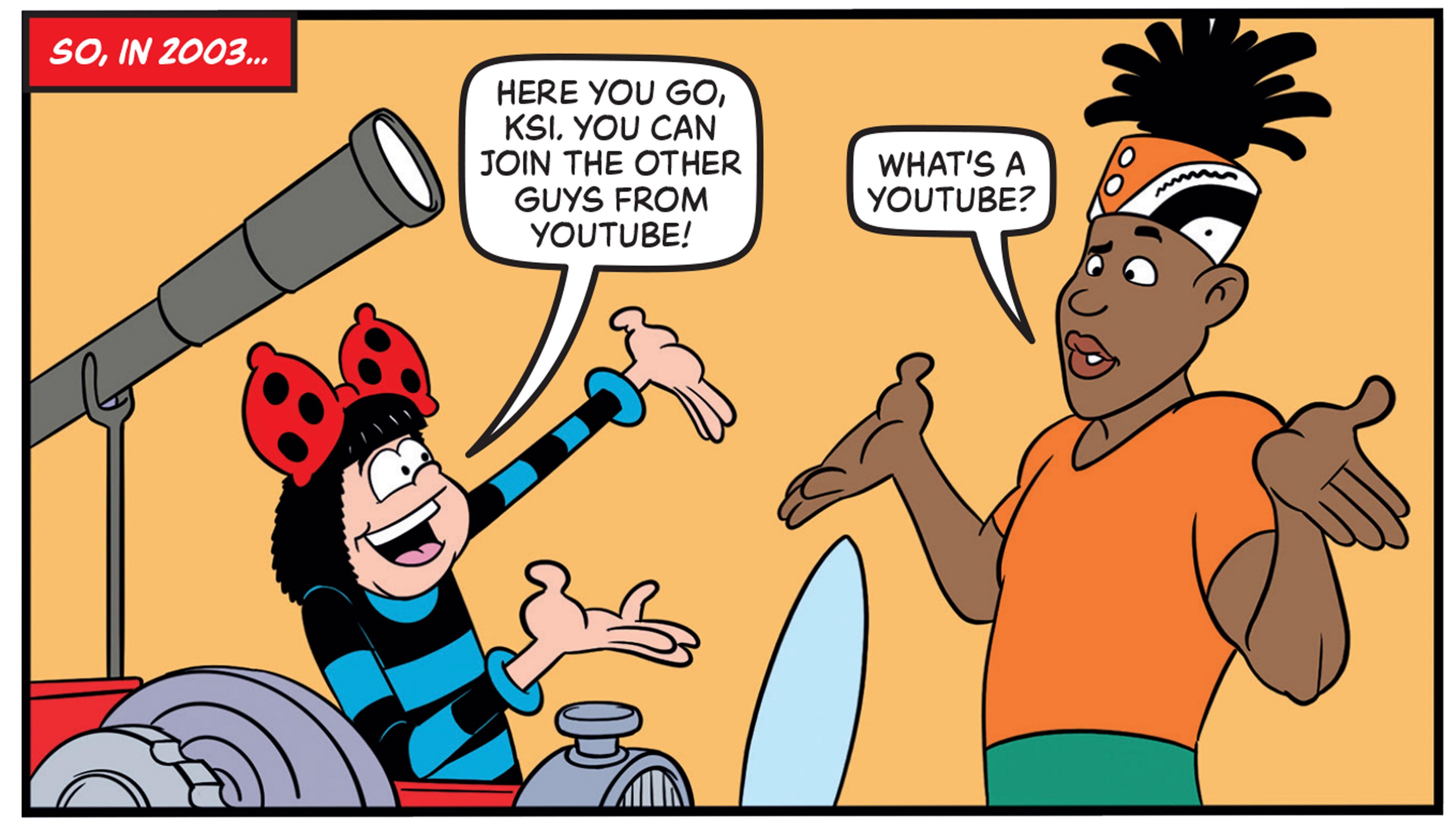 Cartoon character speaks to a cartoon version of KSI.