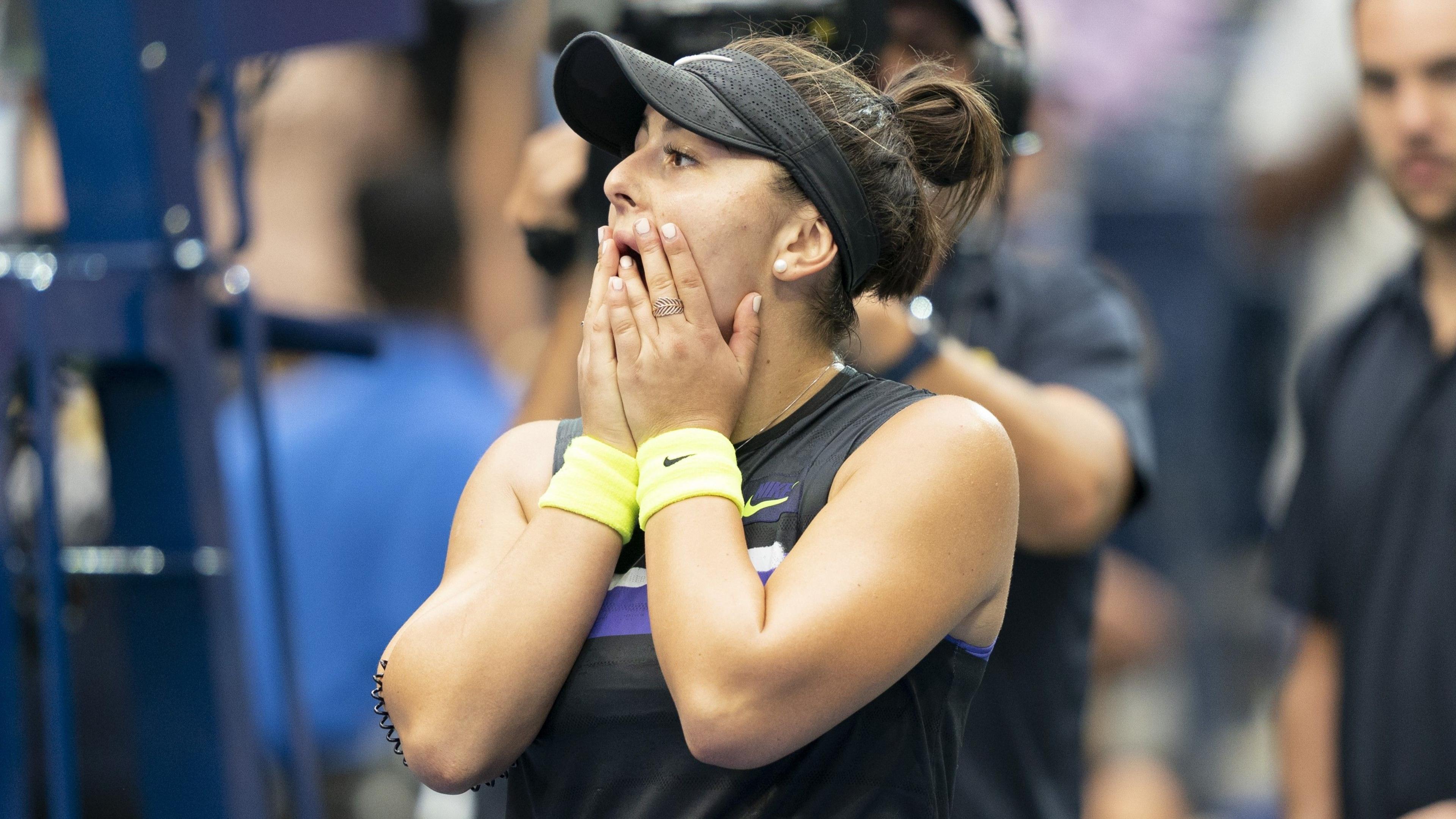 Bianca Andreescu reacts with disbelief after winning the US Open in 2019
