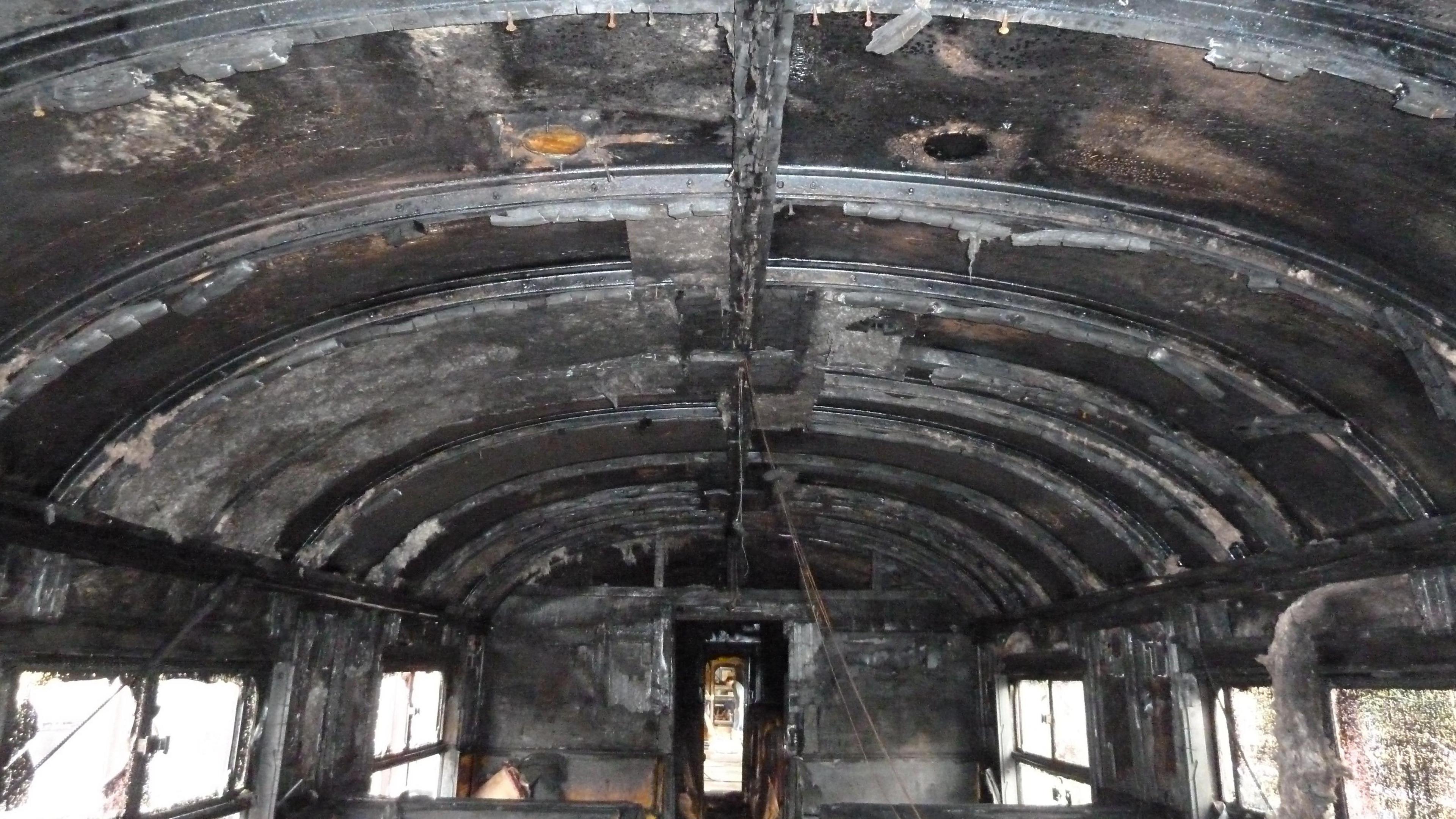 The carriage belonging to the Ecclesbourne Valley Railway that was badly damaged by fire in 2011