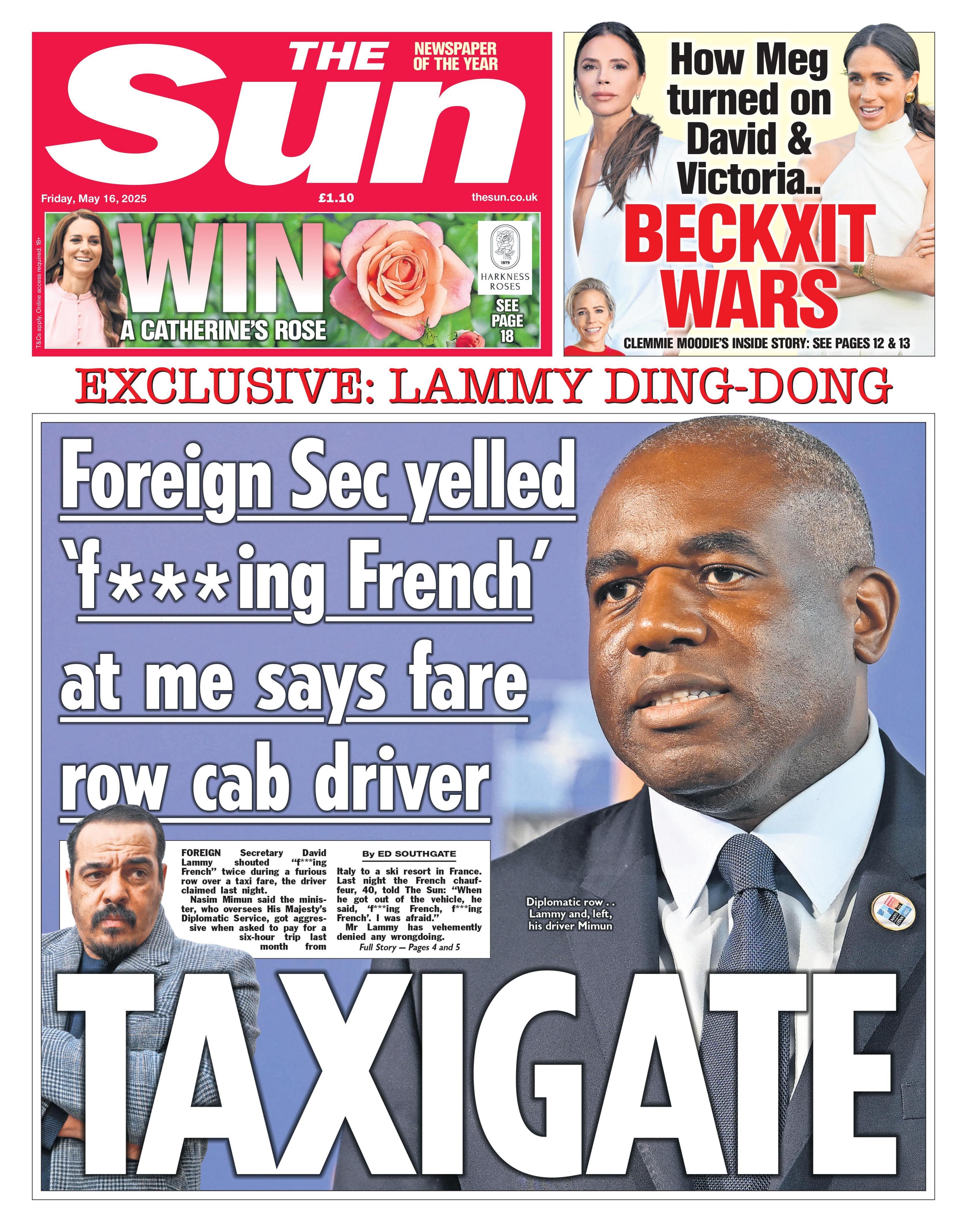 The headline on the front page of the Sun reads: "Taxigate".