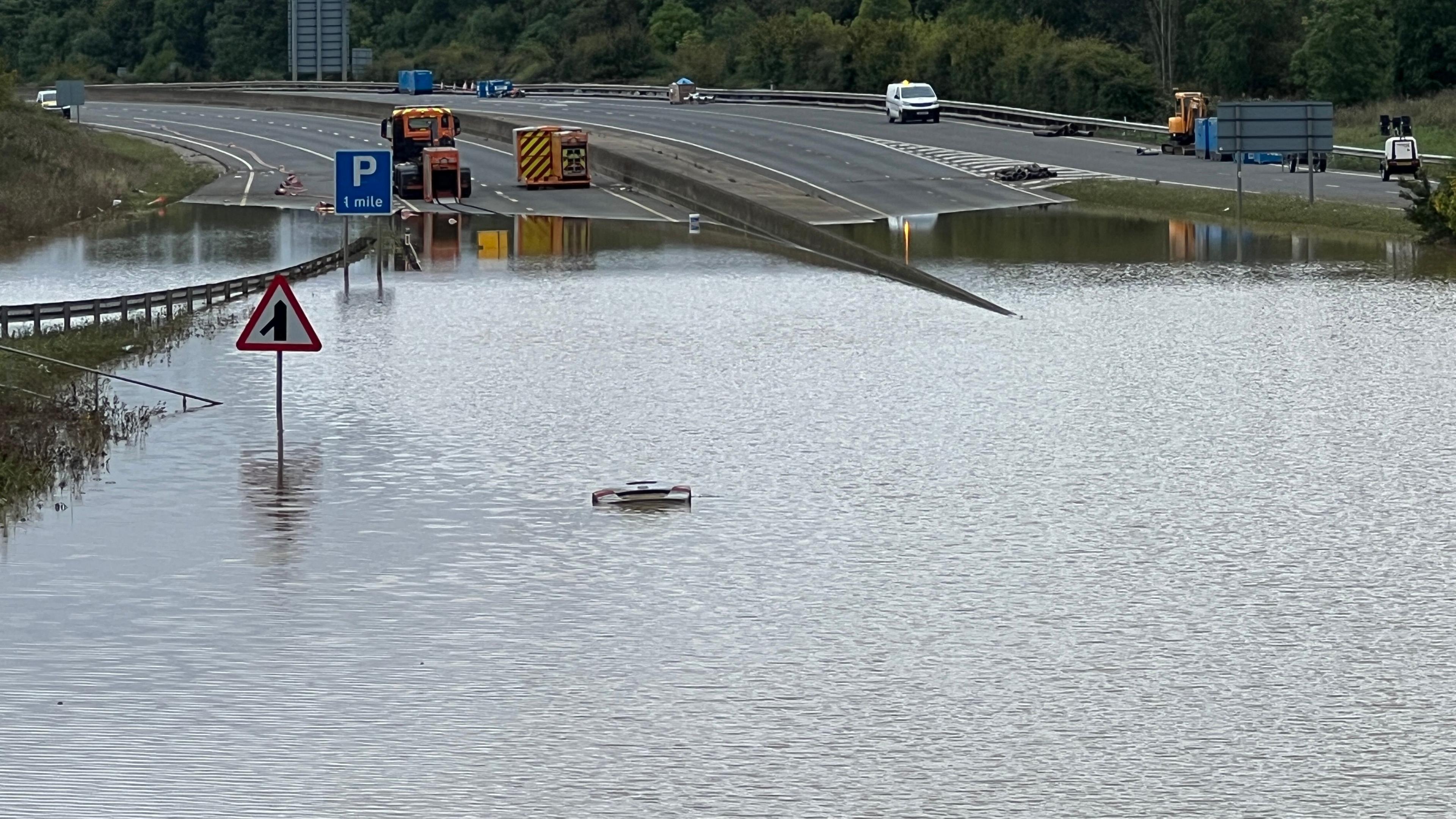 A421 Marston Moretaine is severely flooded