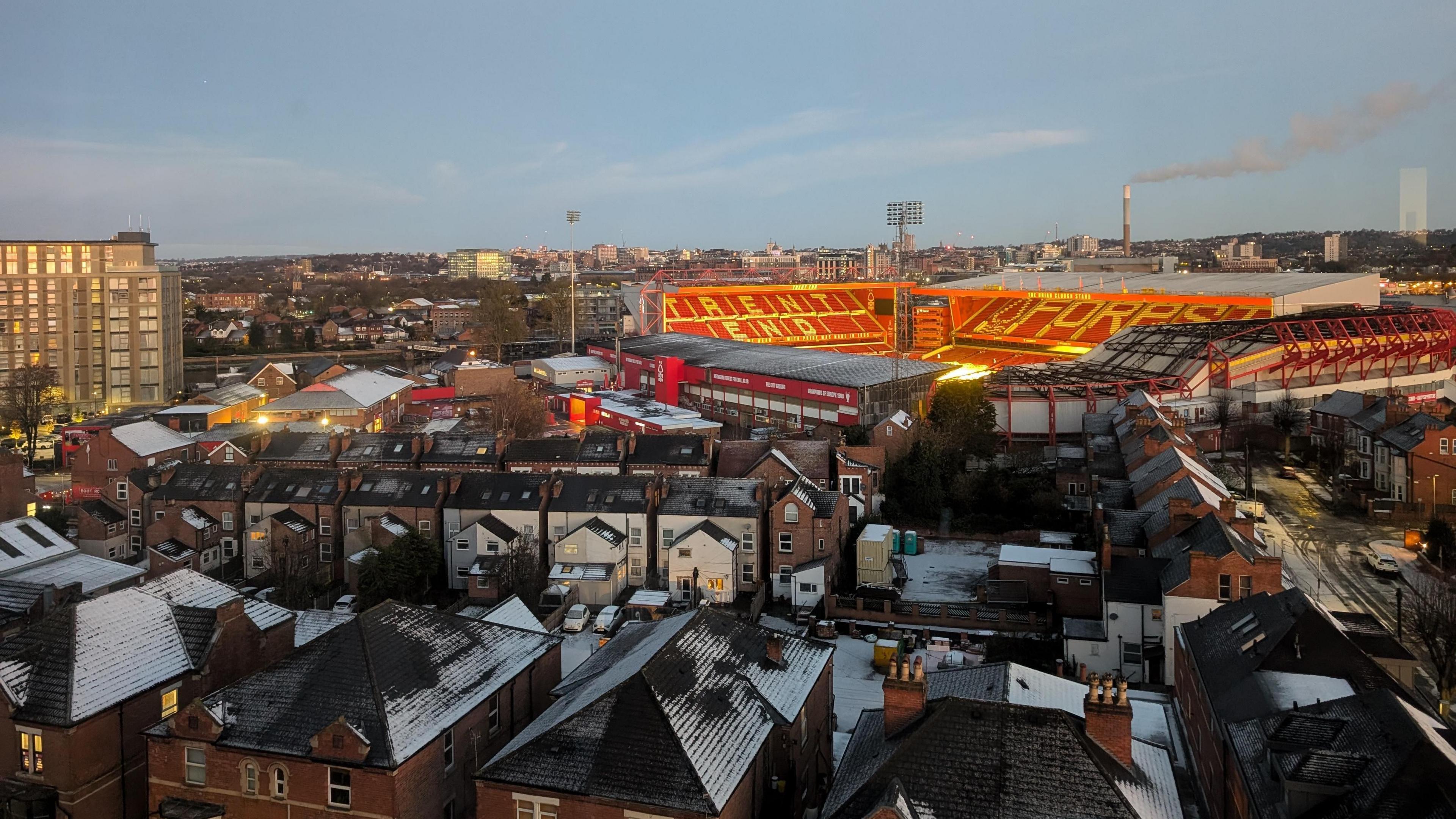 Aerial view of West Bridgford with Nottingham Forest's City Ground visible among residential housing