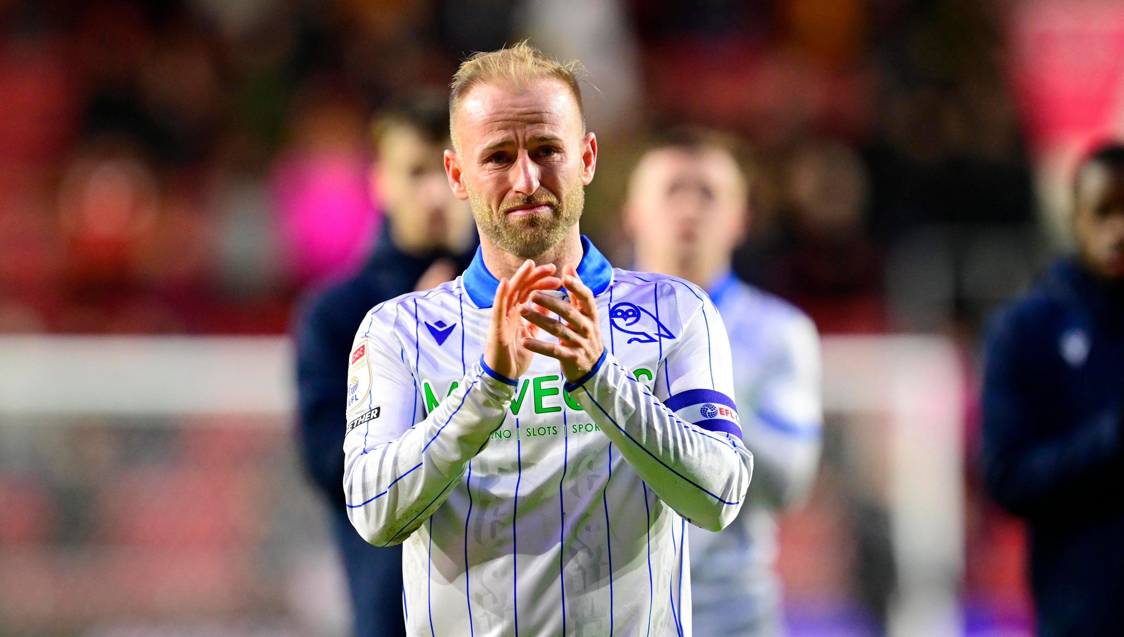 An emotional Barry Bannan claps the visiting Sheffield Wednesday supporters after the game at Bristol City, which is likely to be his last for the club