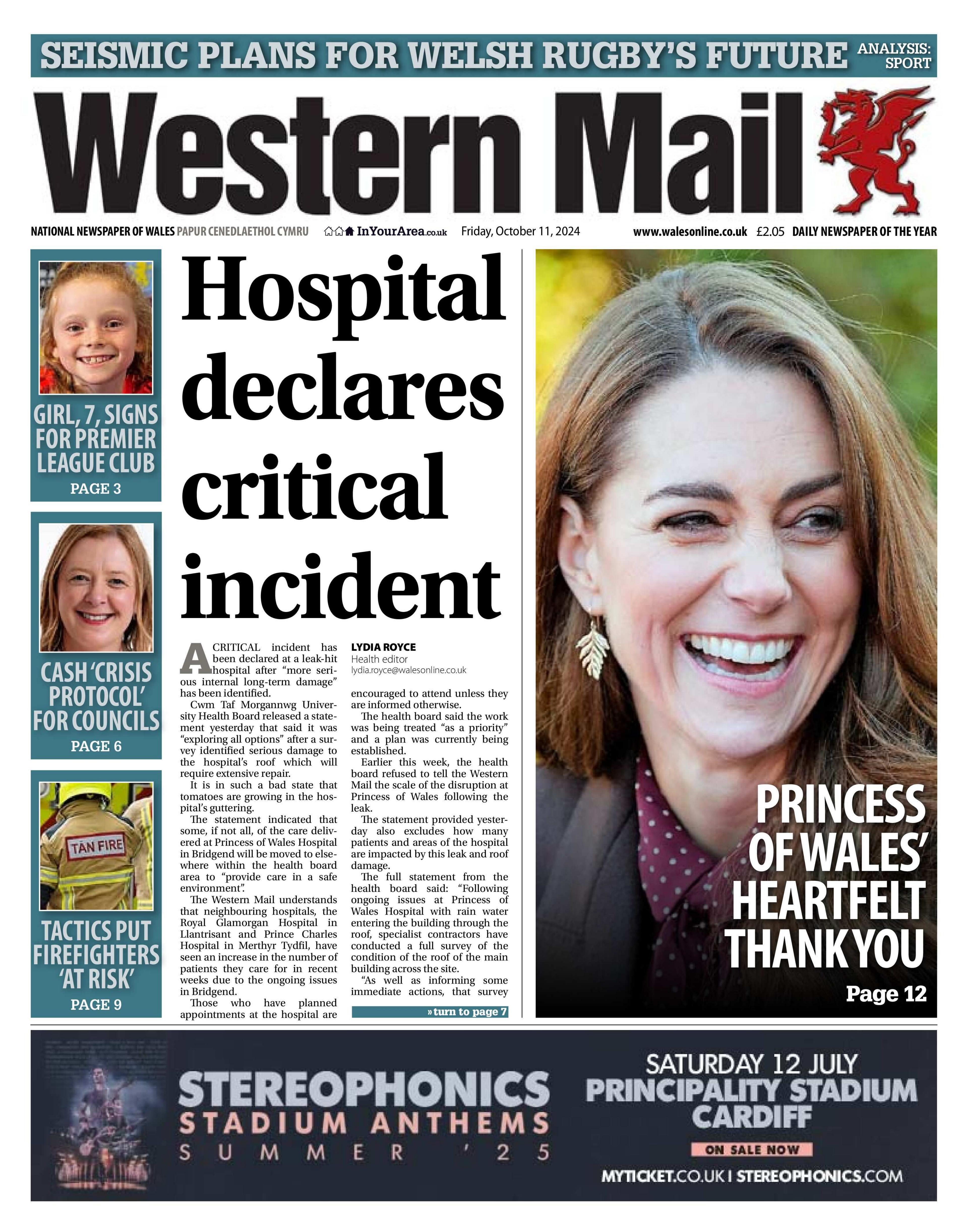 Front page of Western Mail