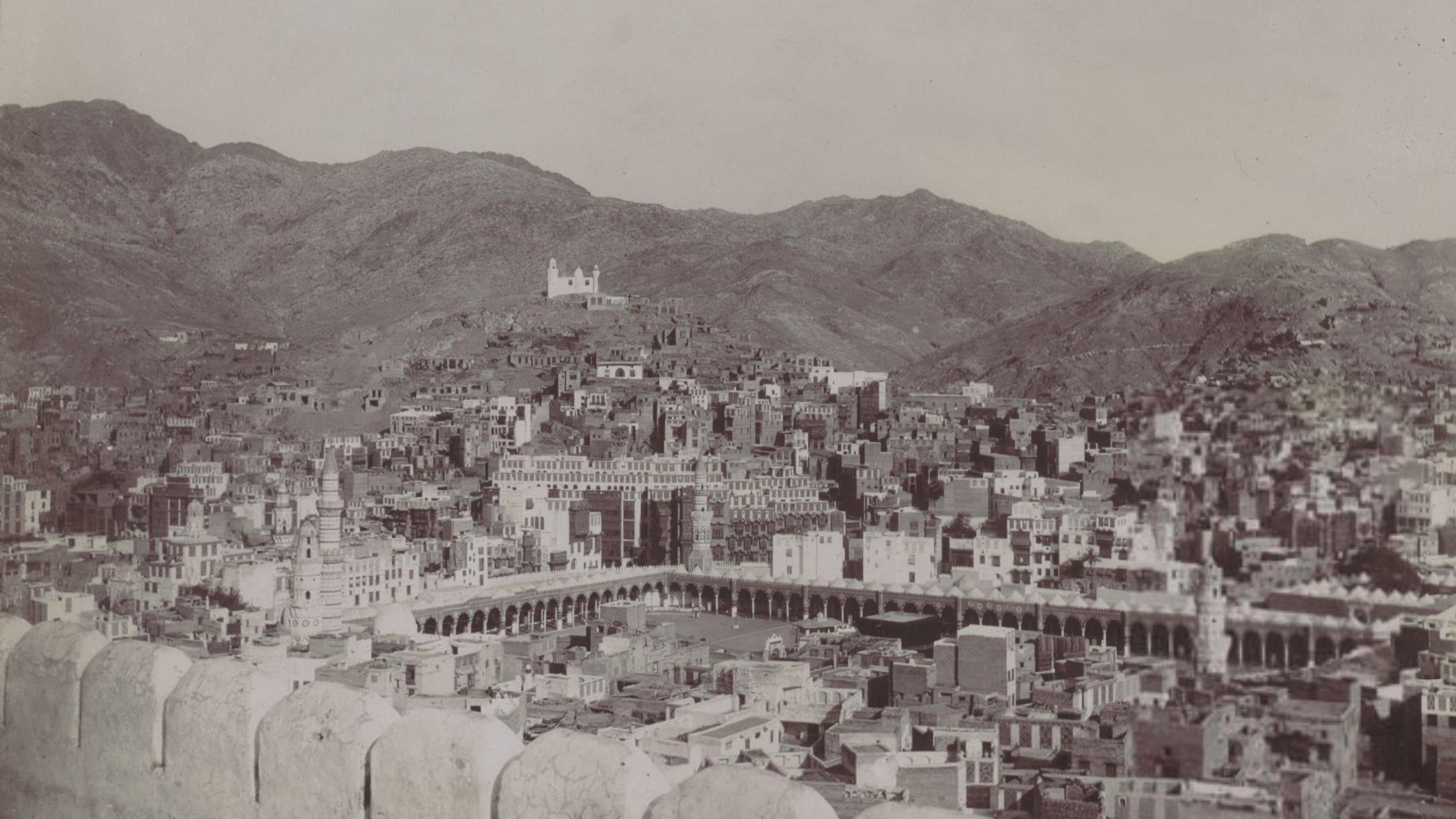 A view of the main mosque in Mecca in a portrait taken in early 20th Century likely from Fort Jiyad, which was demolished in 2002.