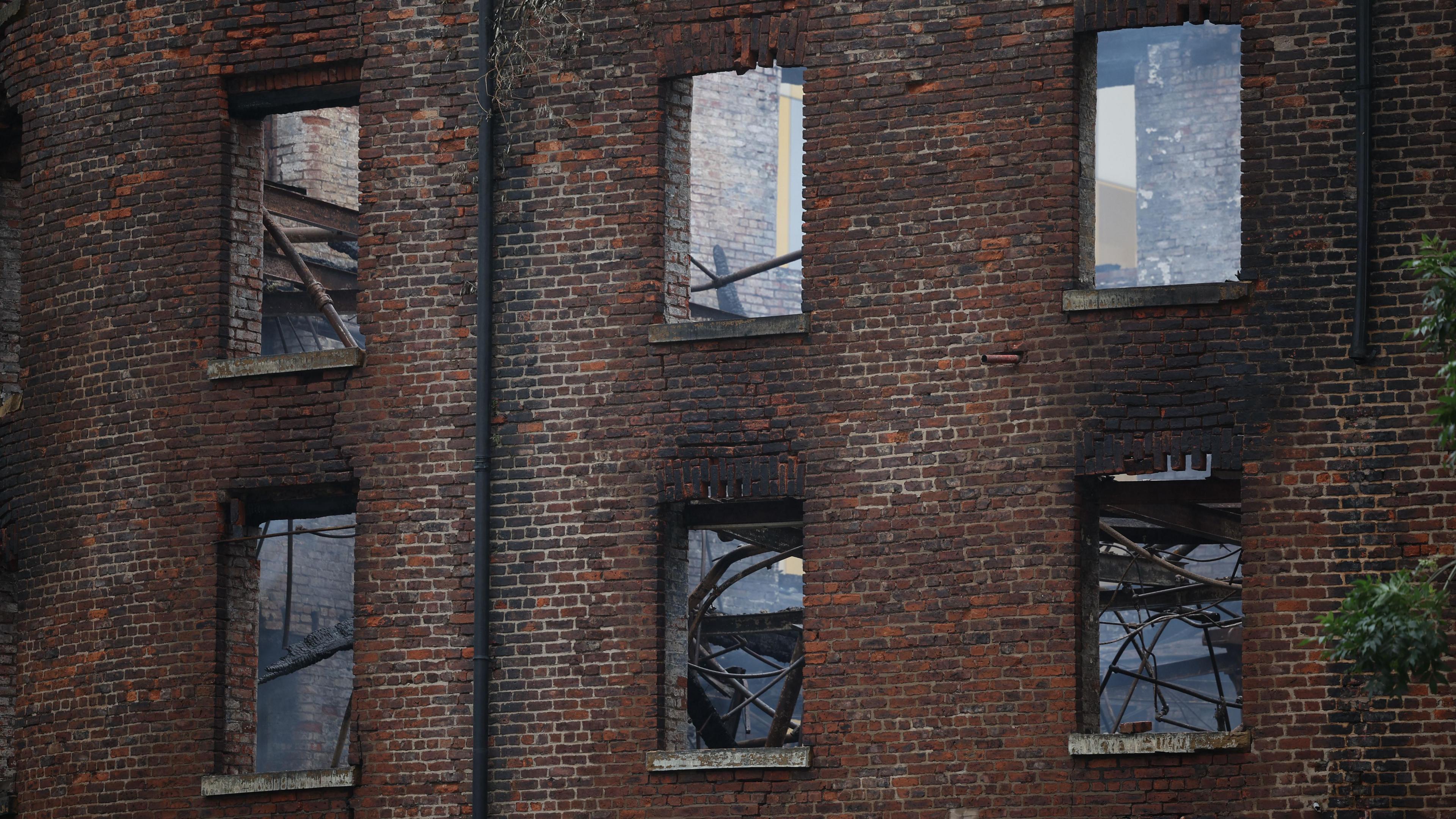 The charred former Hotspur Press building in Manchester city centre after Monday's large fire.
