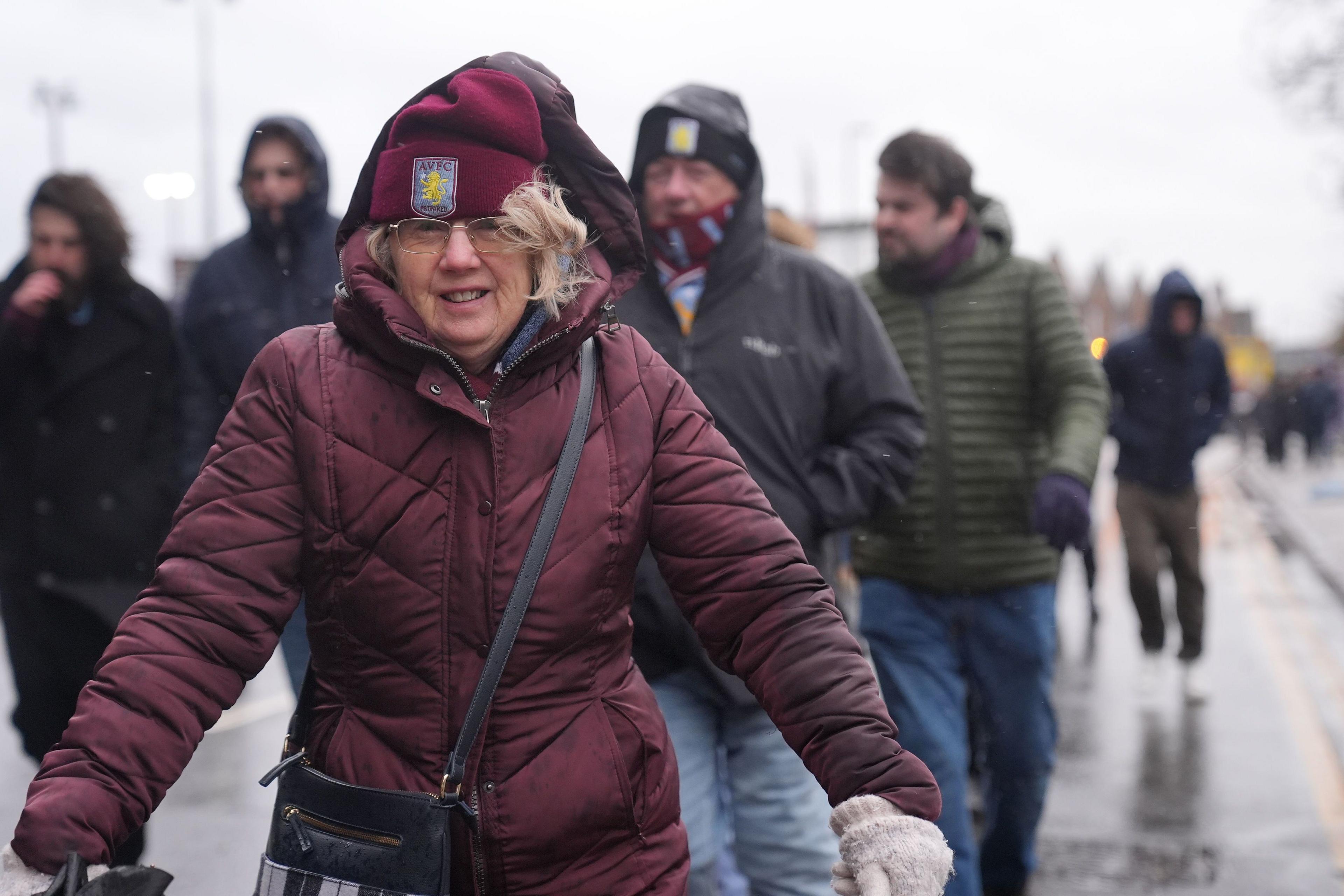 Aston Villa fans braving the weather for their match against Southampton