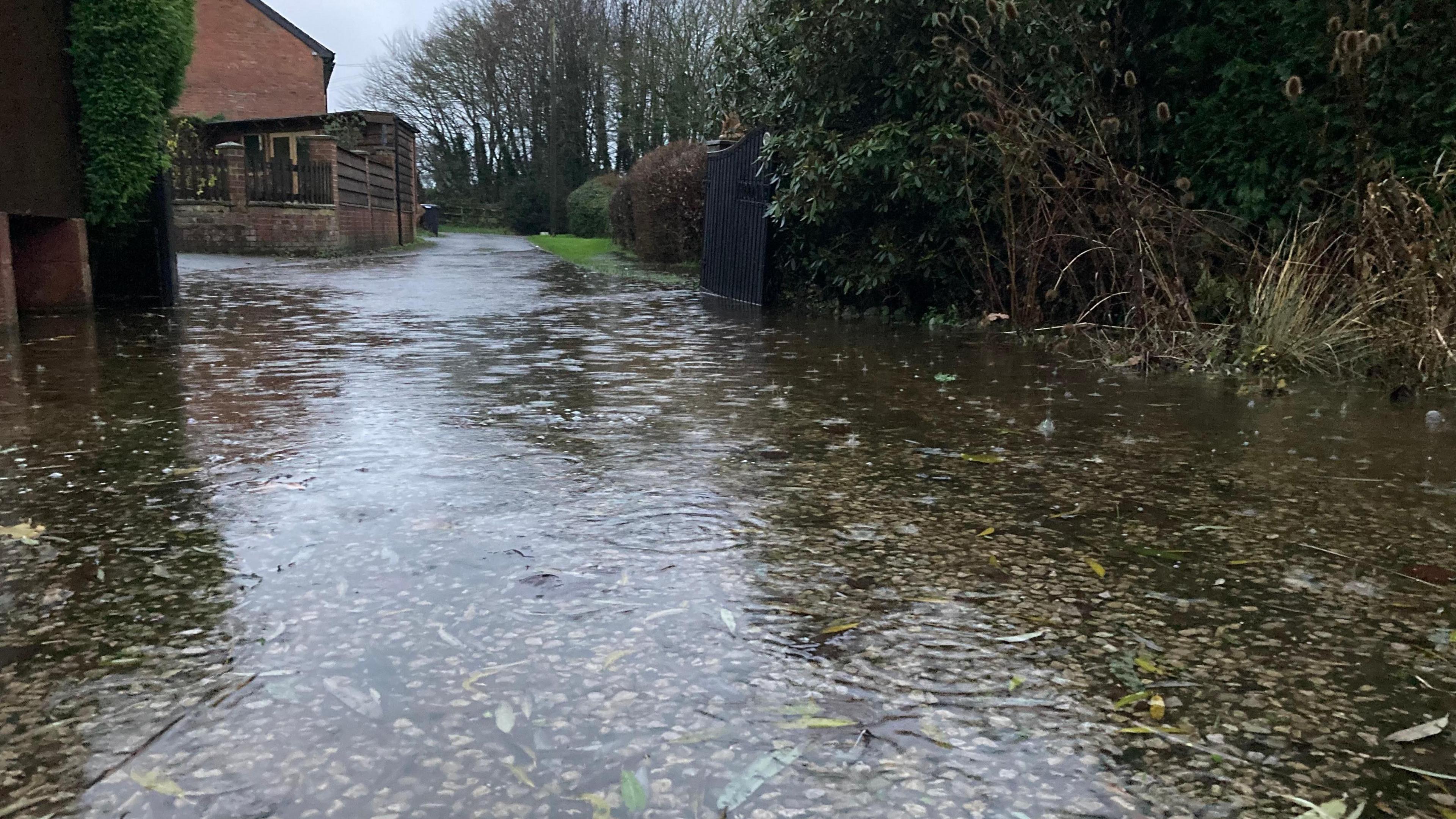 Garden and driveway flooded