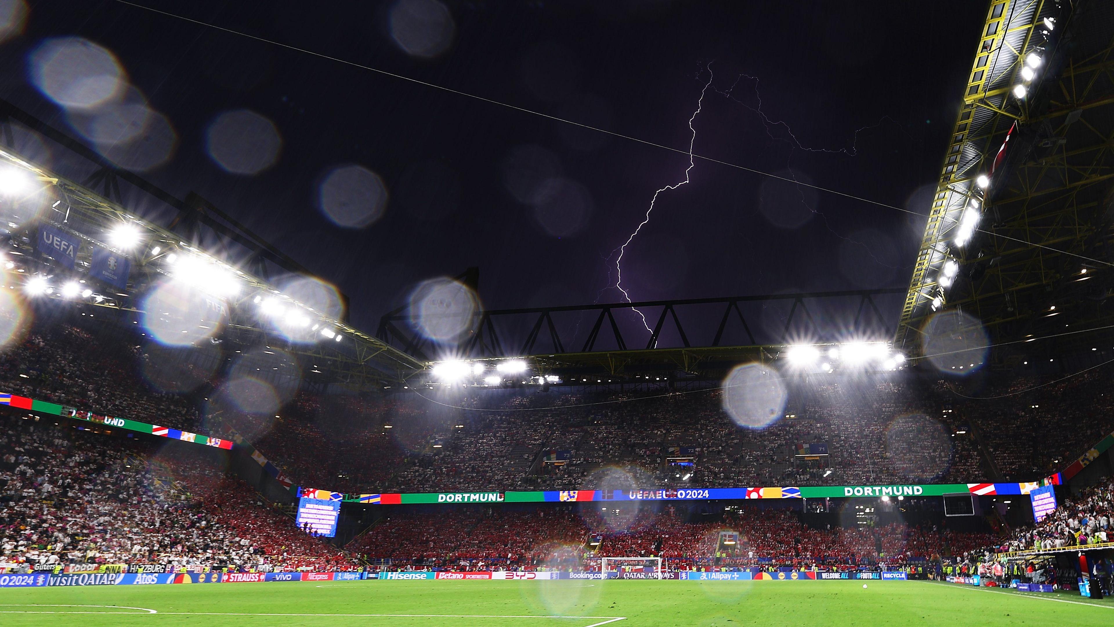 A flash of lightning during Germany v Denmark