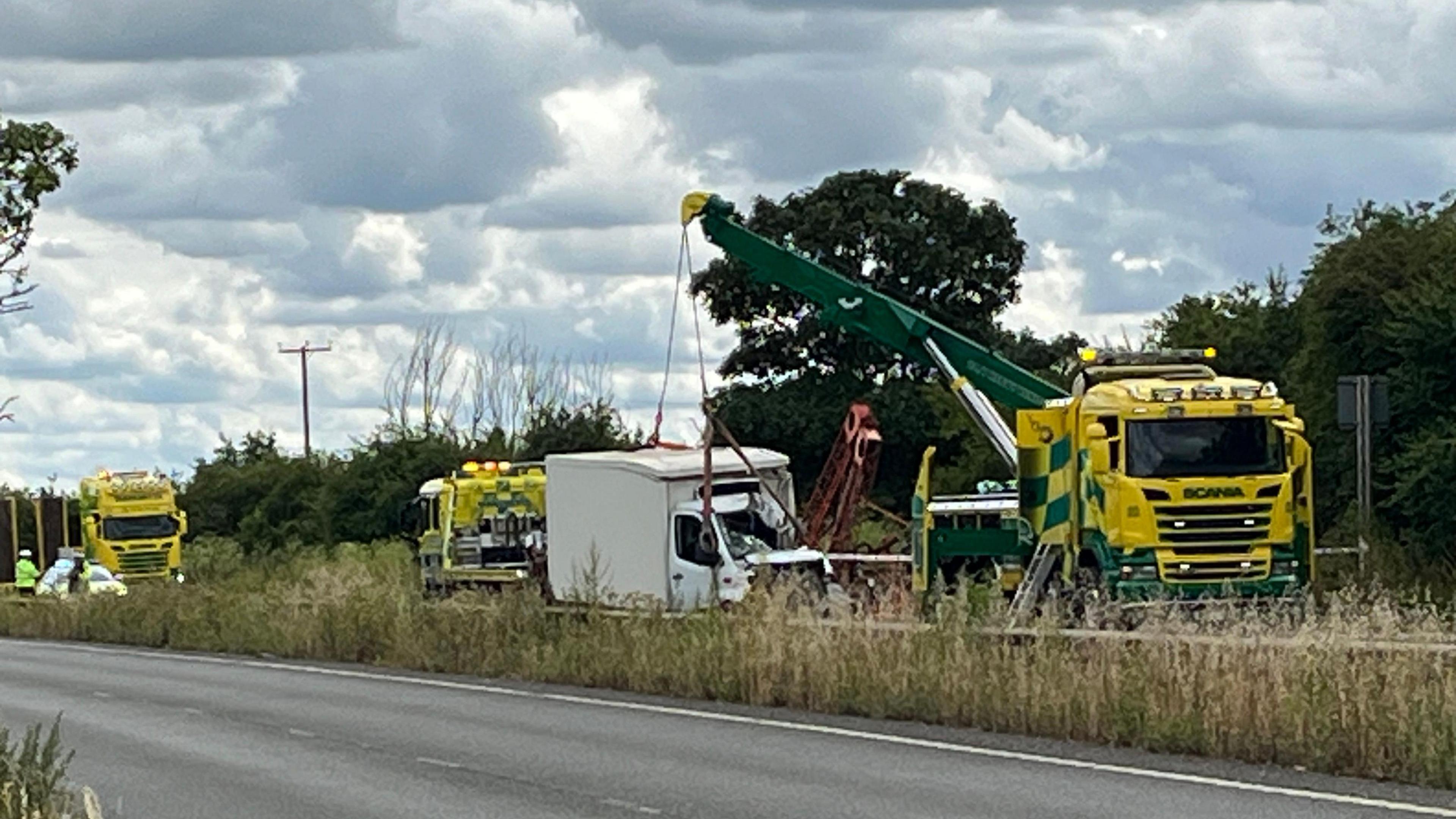 A van being lifted