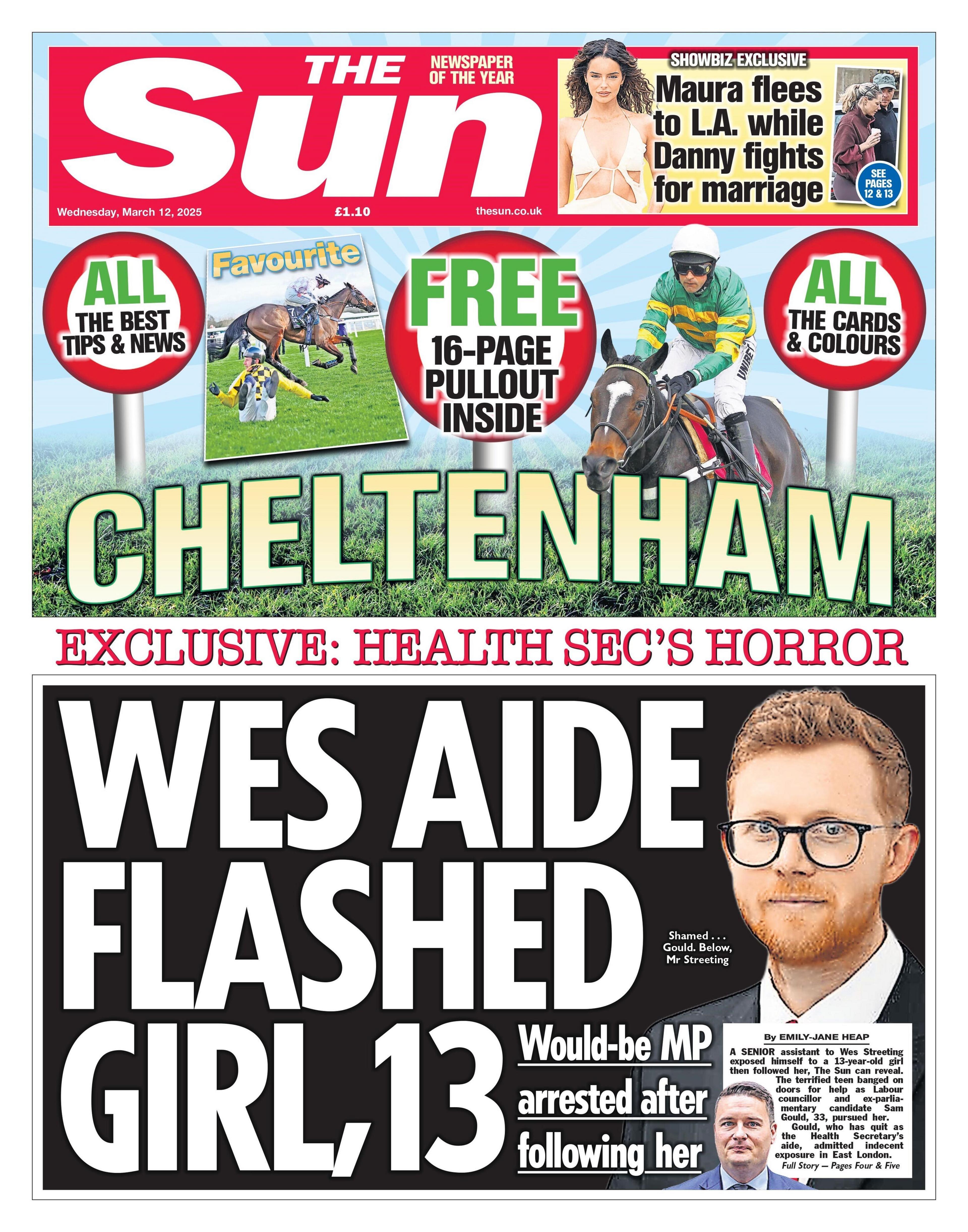 The Sun's headline reads: "Wes Aide flashed girl, 13"