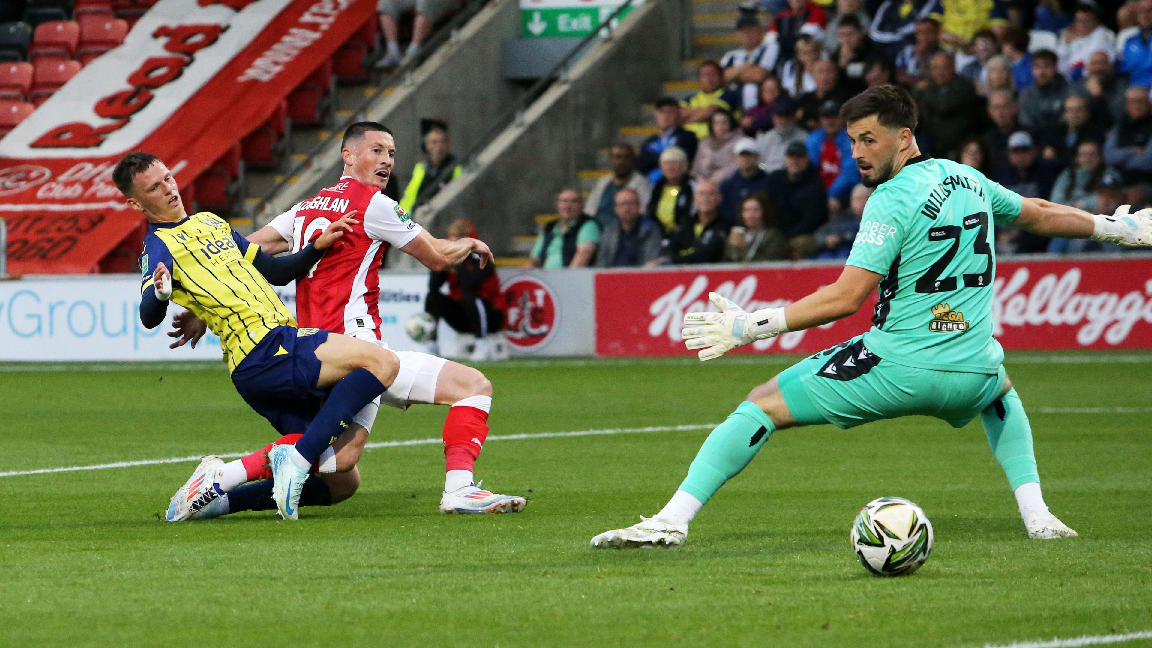 Ronan Coughlan leaves Albion keeper Joe Wildsmith flatfooted to score his first goal since February