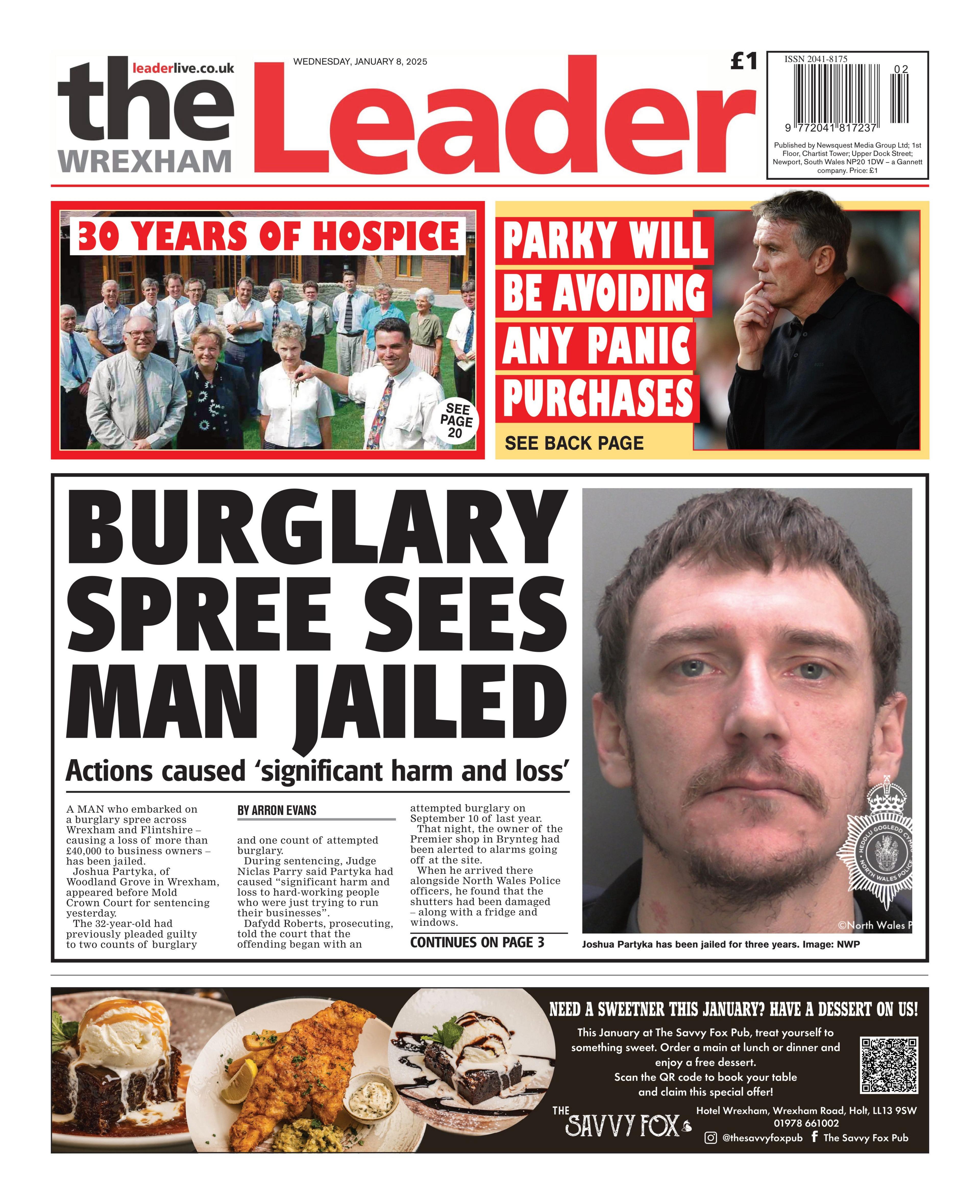 The front page of the Wrexham Leader 