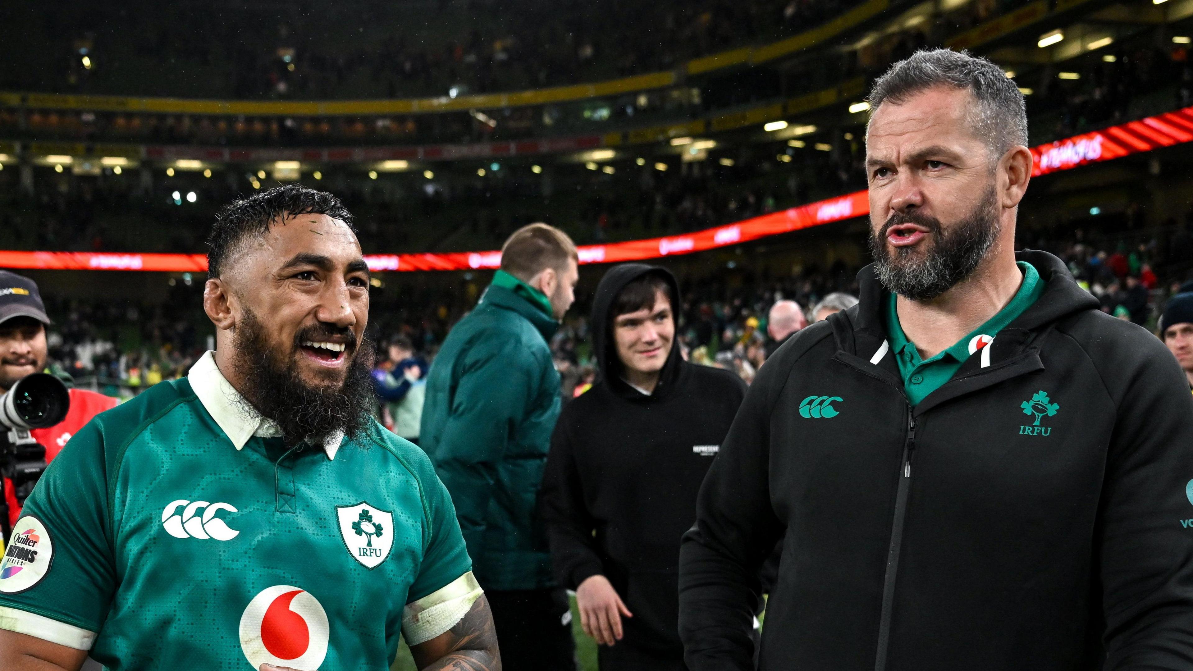 Bundee Aki and Andy Farrell