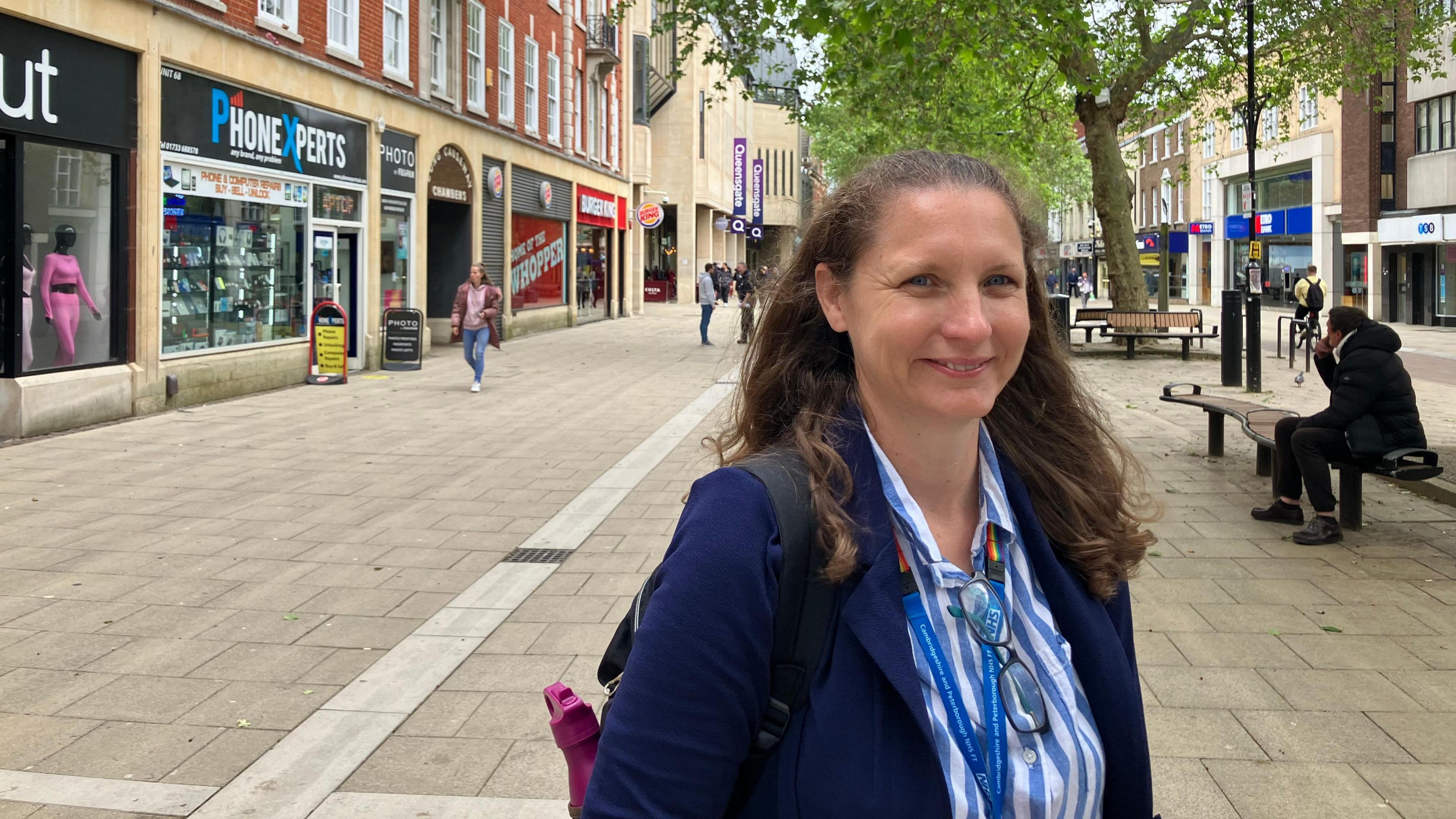 Ellie Freeman wearing a blue jacket in Peterborough