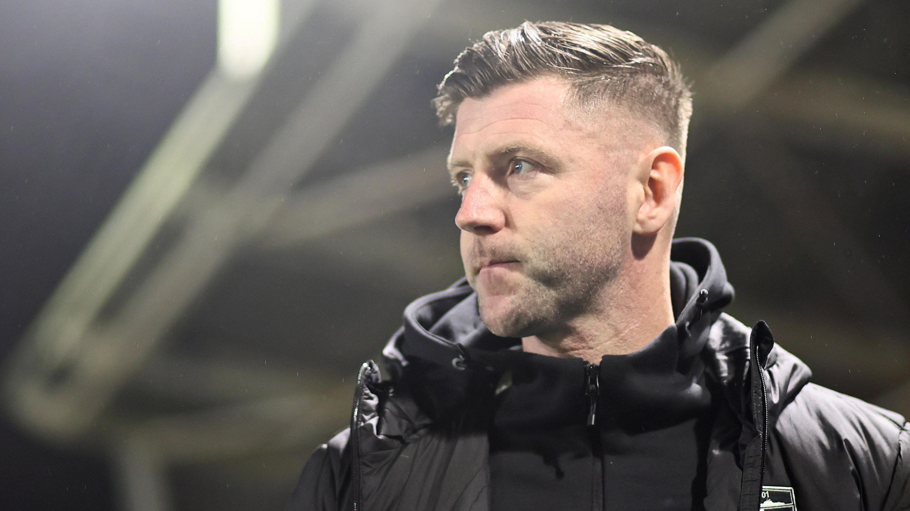 Paul Gallagher on the touchline after losing to Shrewsbury