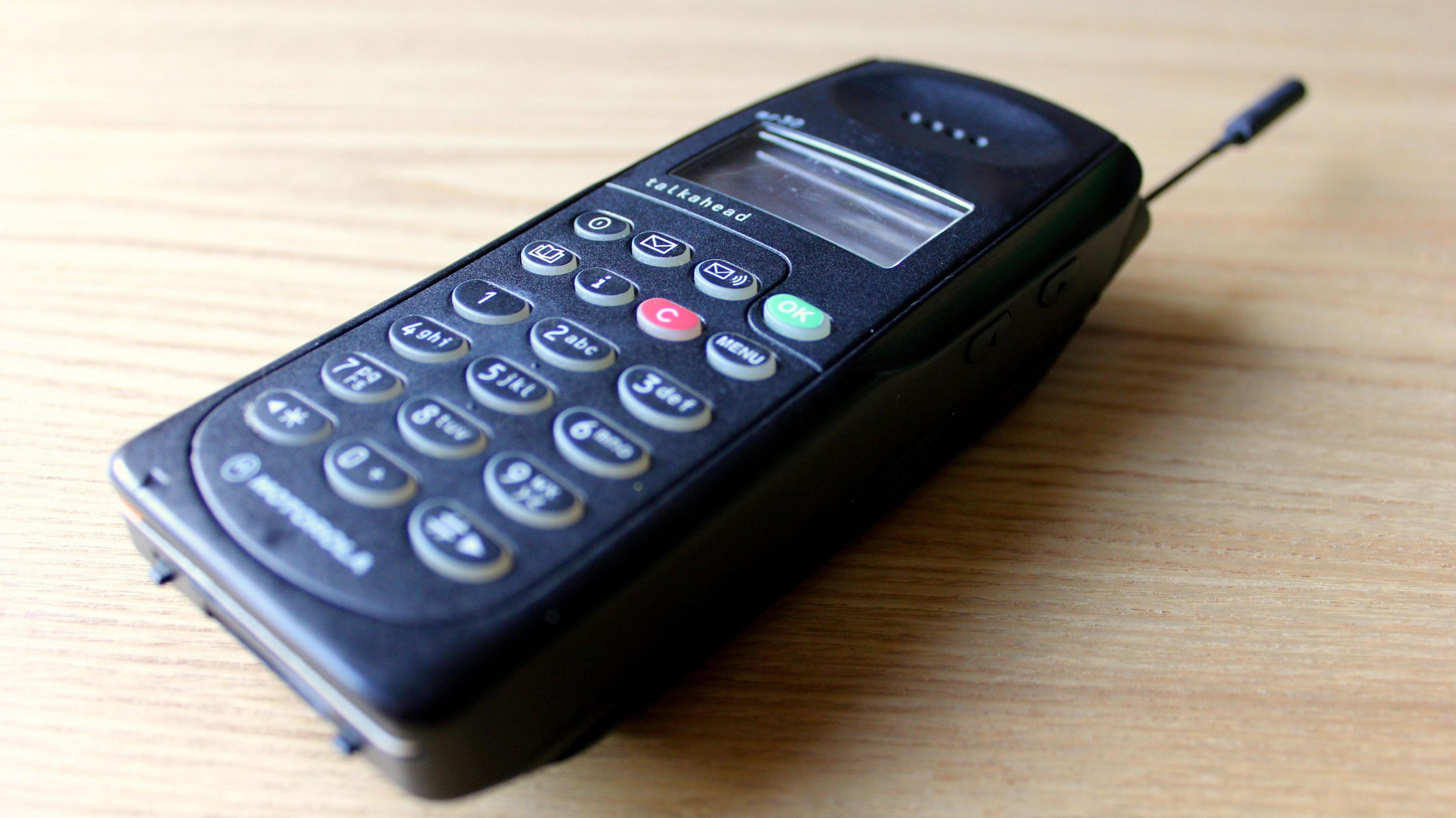 A close-up of an old mobile phone