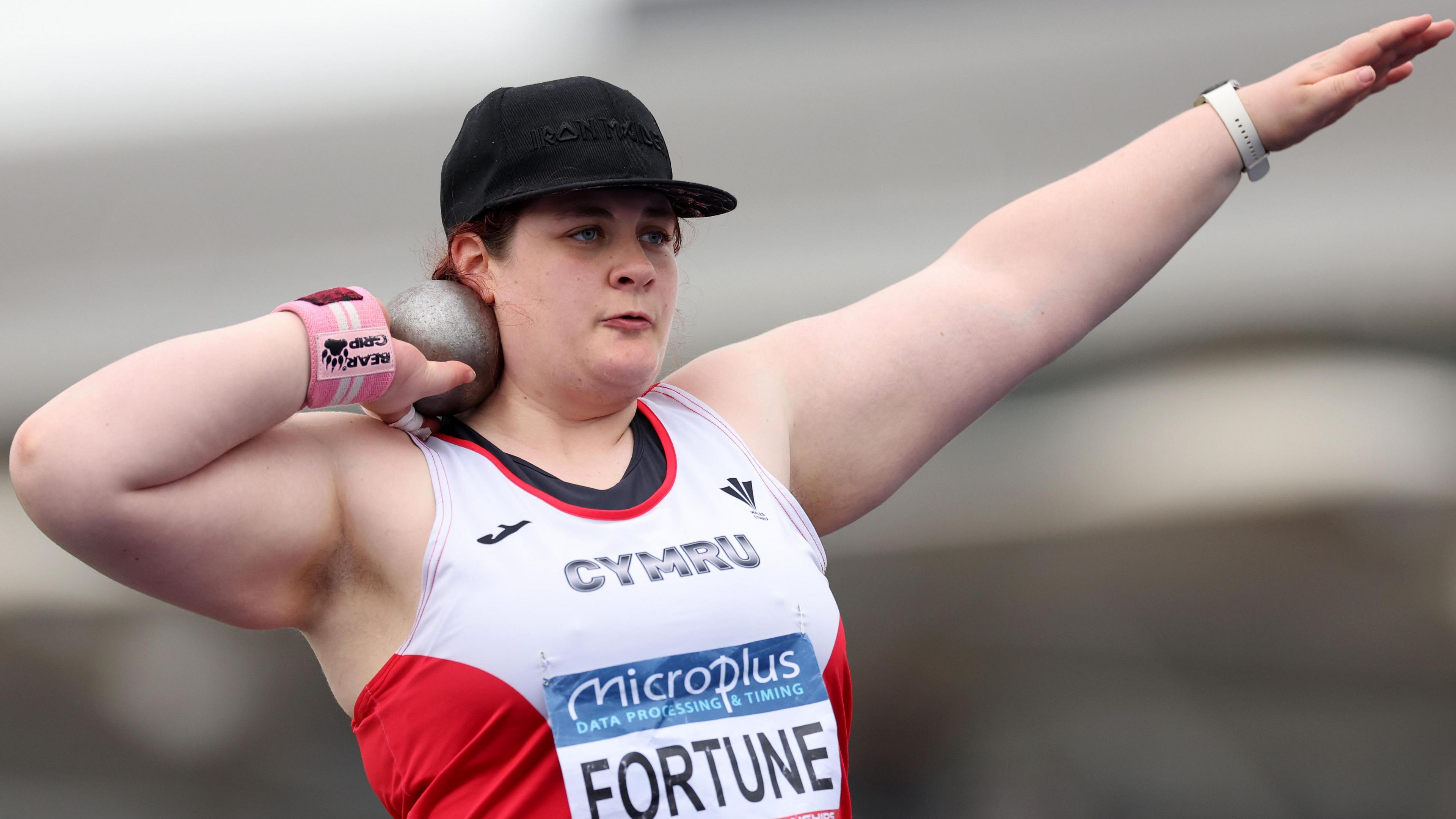 Sabrina Fortune prepares to throw the shot put