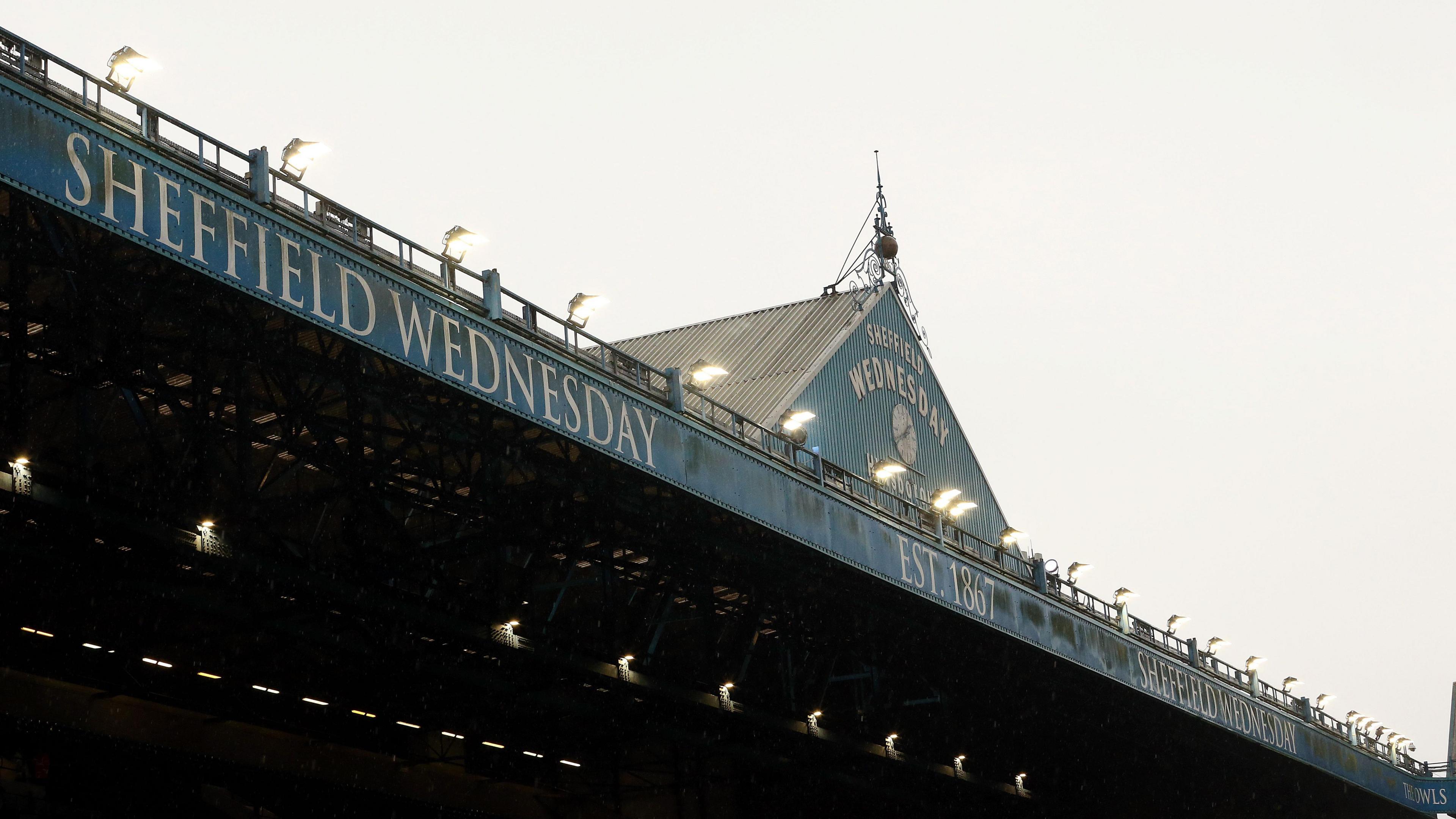 A general view of a Sheffield Wednesday sign at their Hillsborough Stadium home