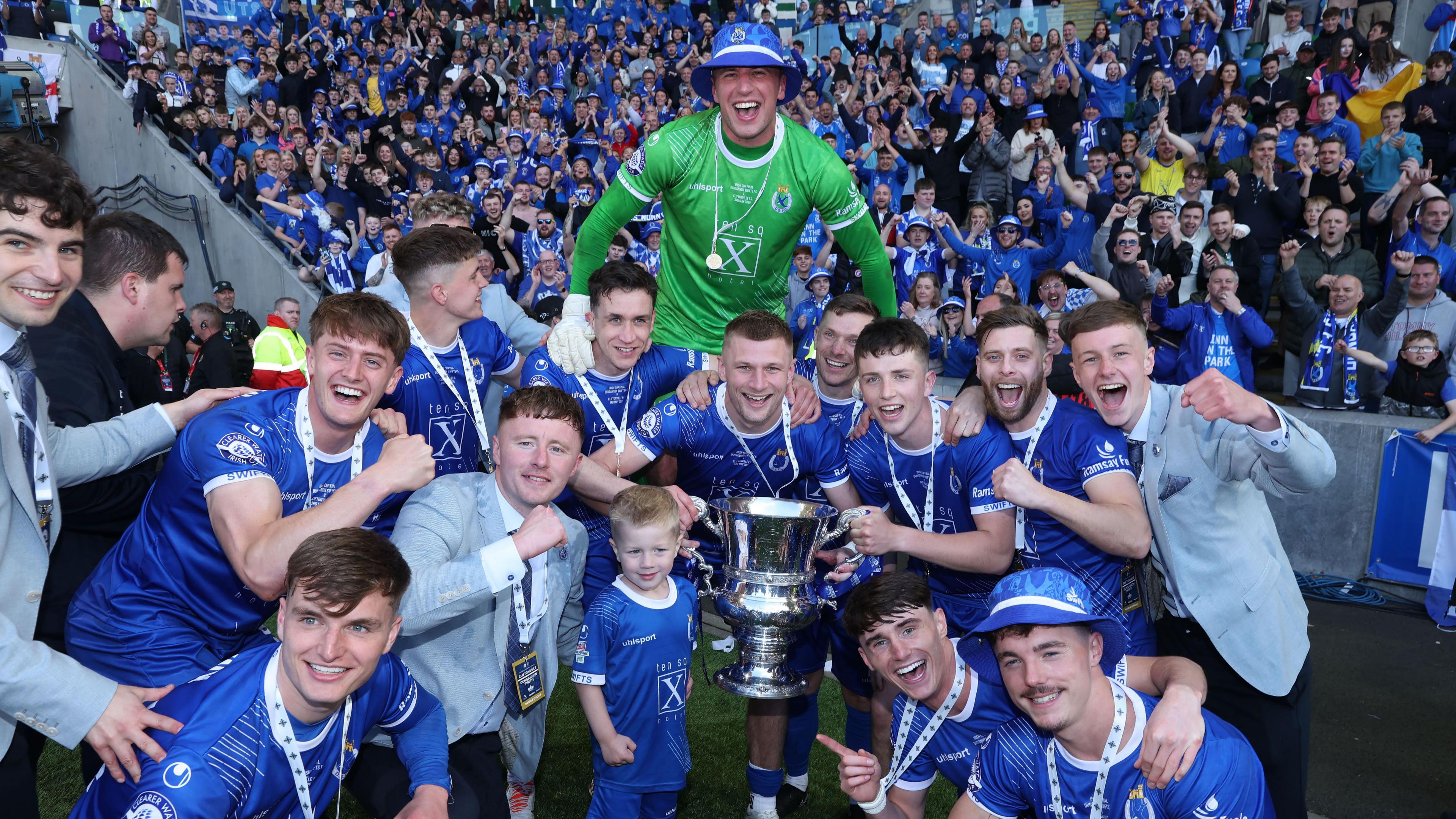 Dunnganon Swifts celebrate winning the Irish Cup