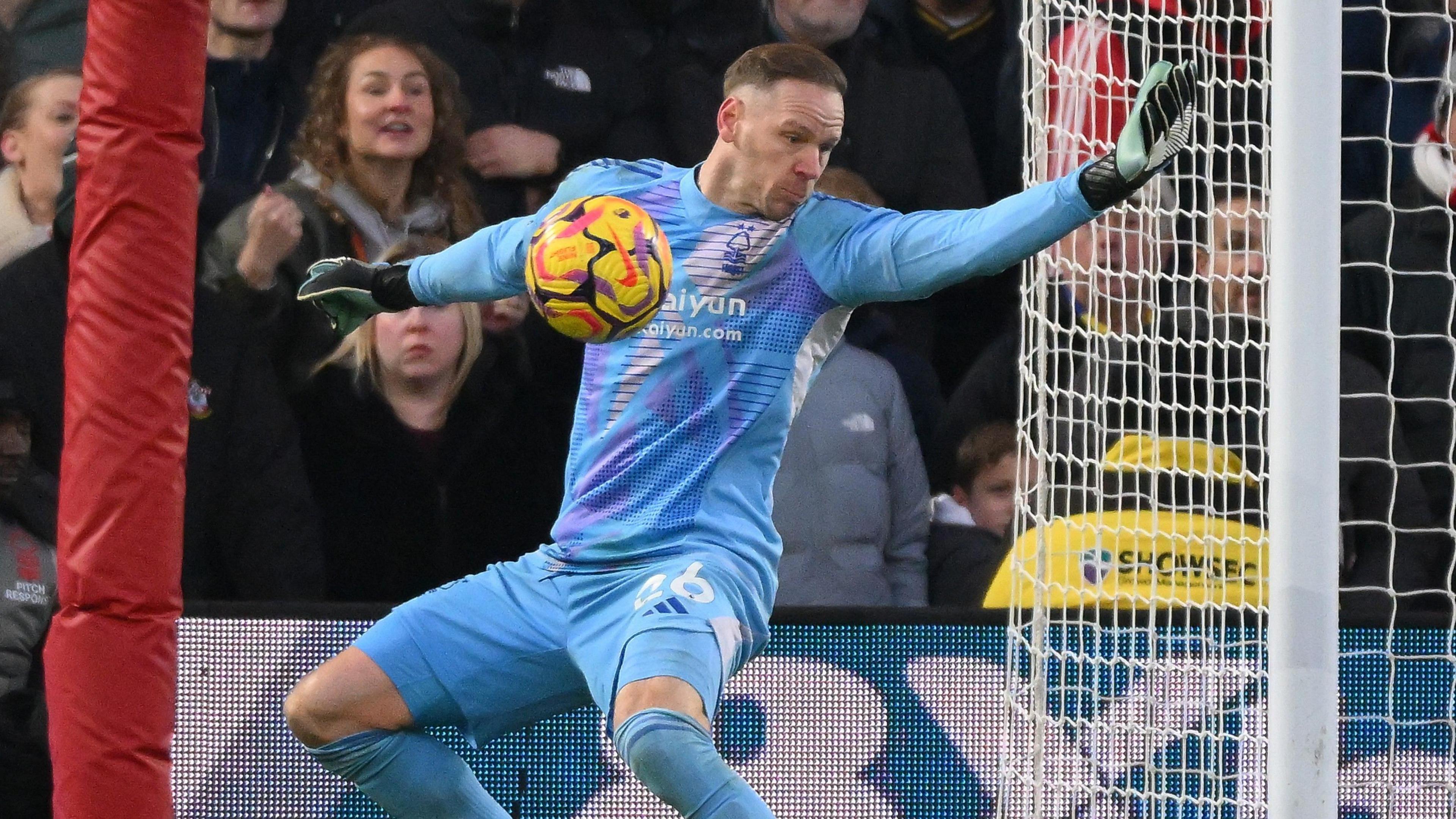 Matz Sels makes a save in Nottingham Forest's win over Southampton.