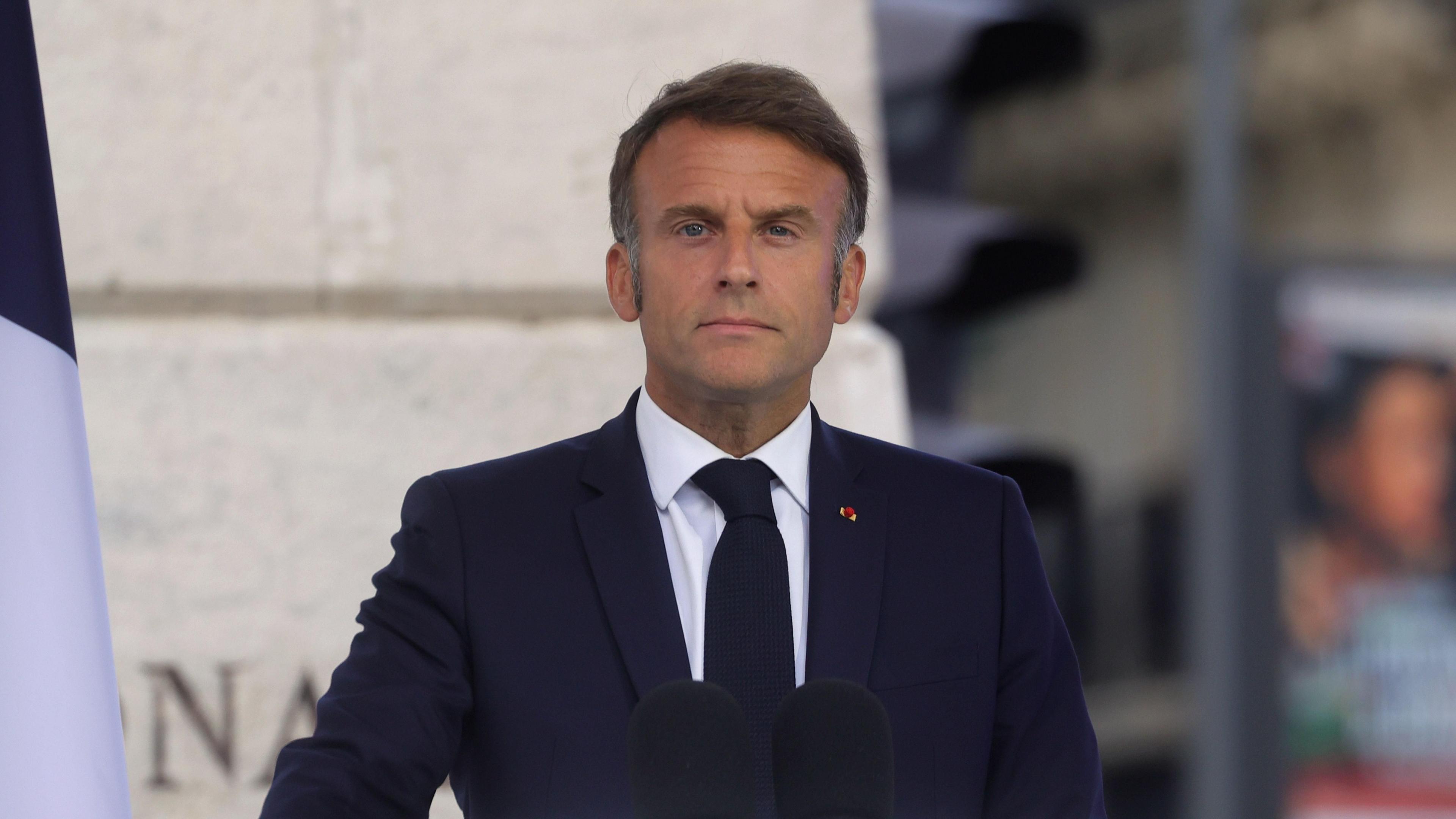 Emmanuel Macron giving a speech at 80th anniversary of the liberation of Paris, 25 August