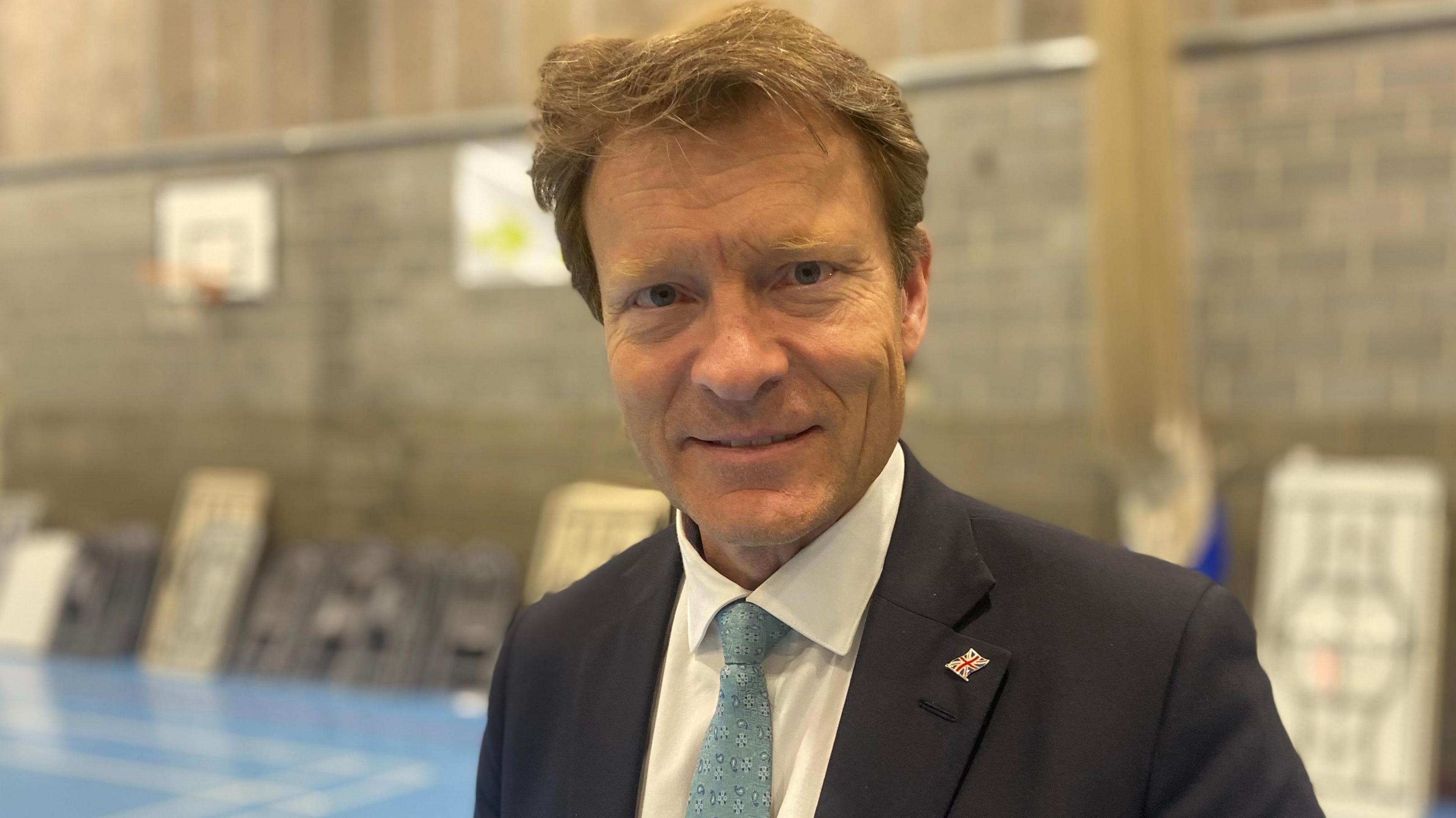 Richard Tice wearing a dark blue suit at the election count in 2024