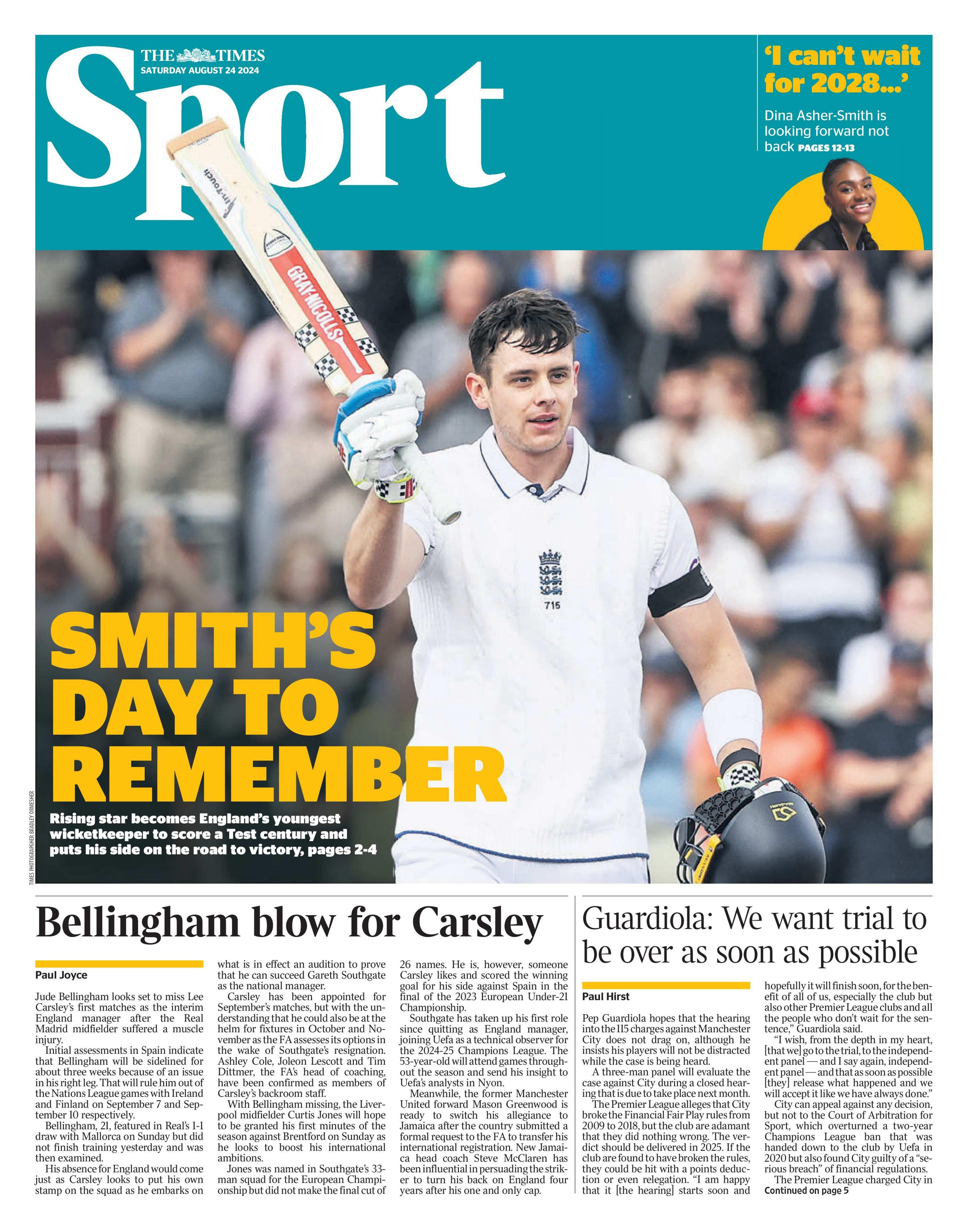 The Times sport section's front page