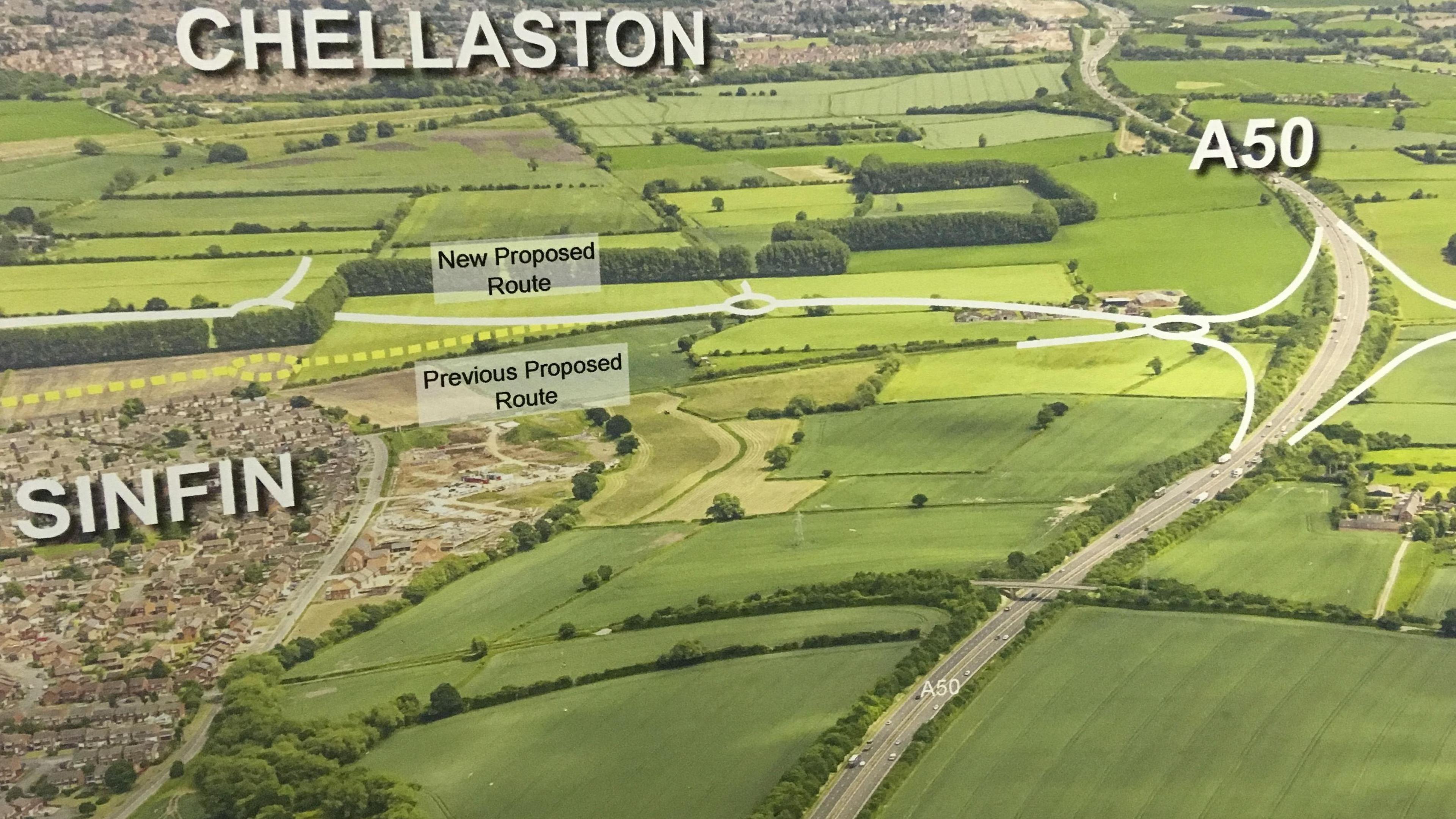 Artist impression of the new A50 Junction between Sinfin and Chellaston in Derbyshire