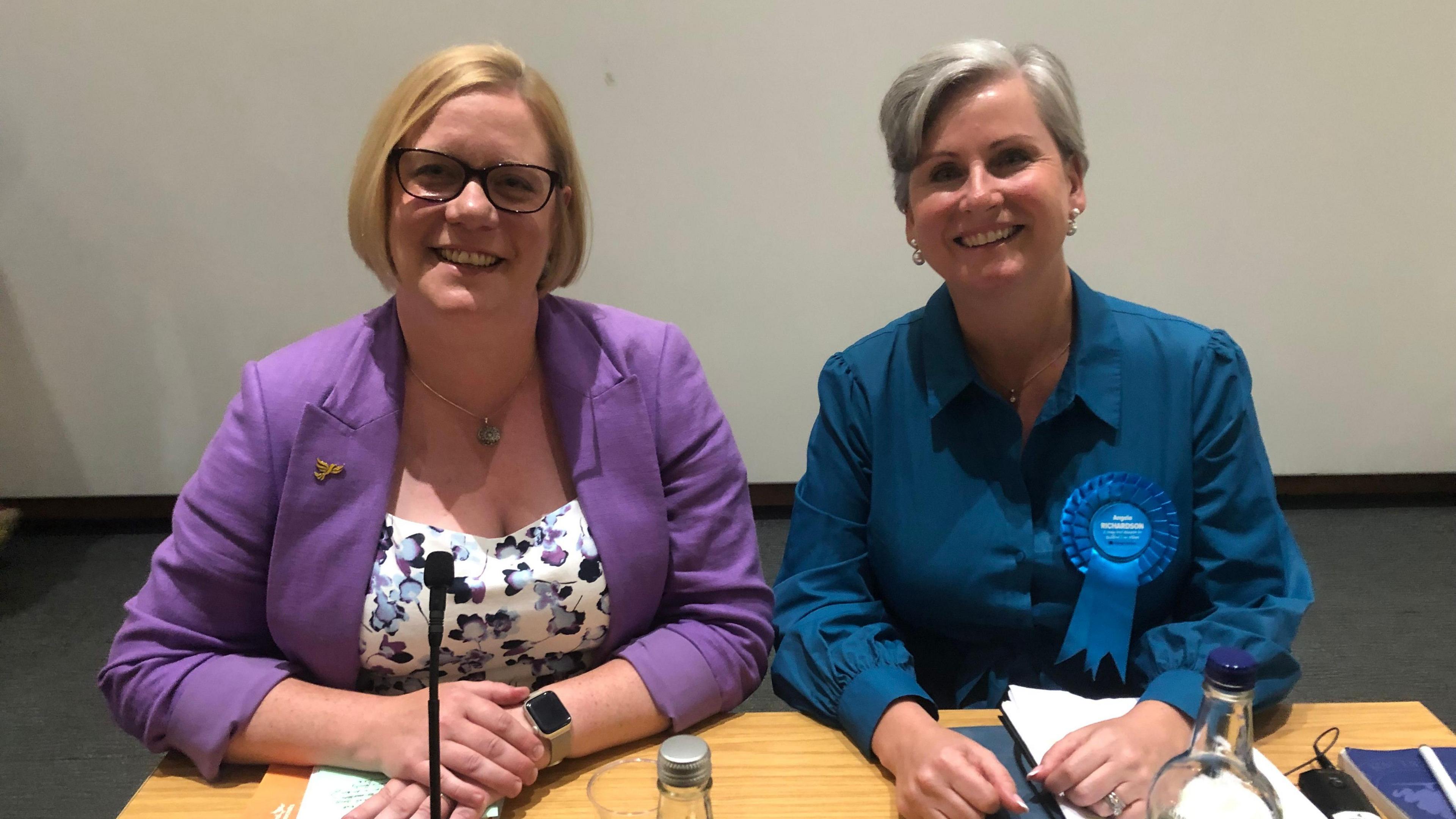 Zoe Franklin and Angela Richardson at the University of Surrey hustings