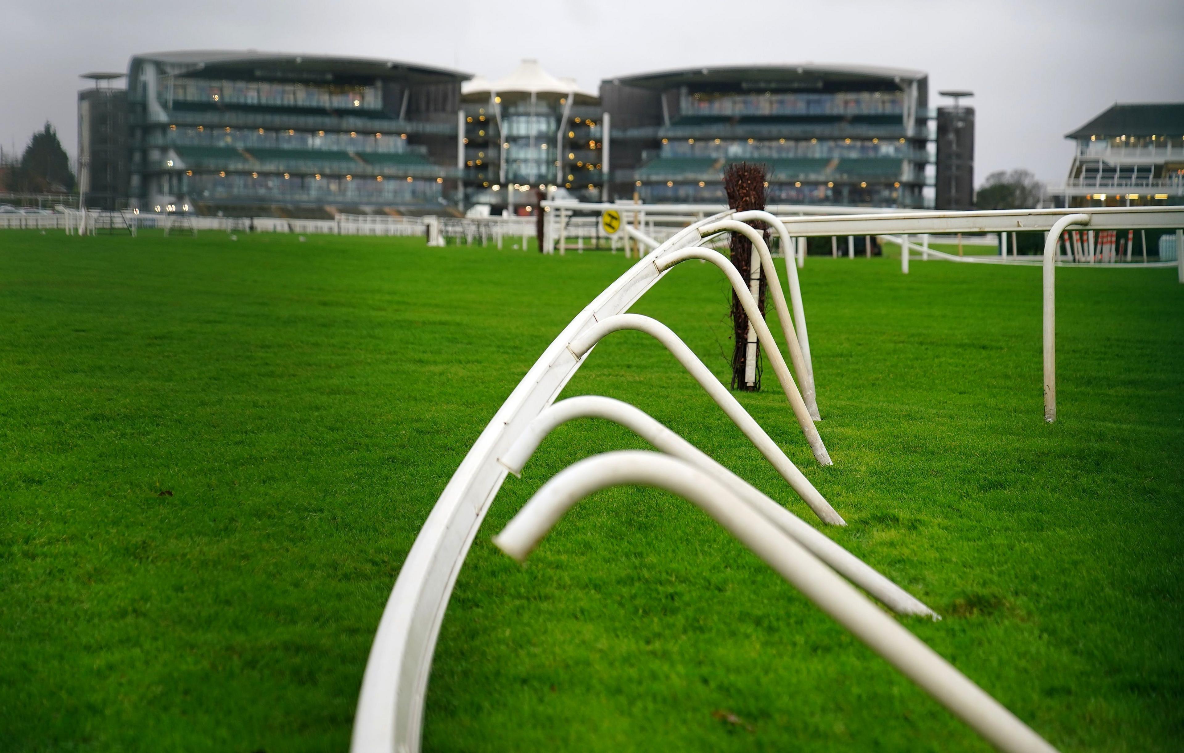 A damaged rail at Aintree Racecourse, which was due to host the Becher Chase over the Grand National fences