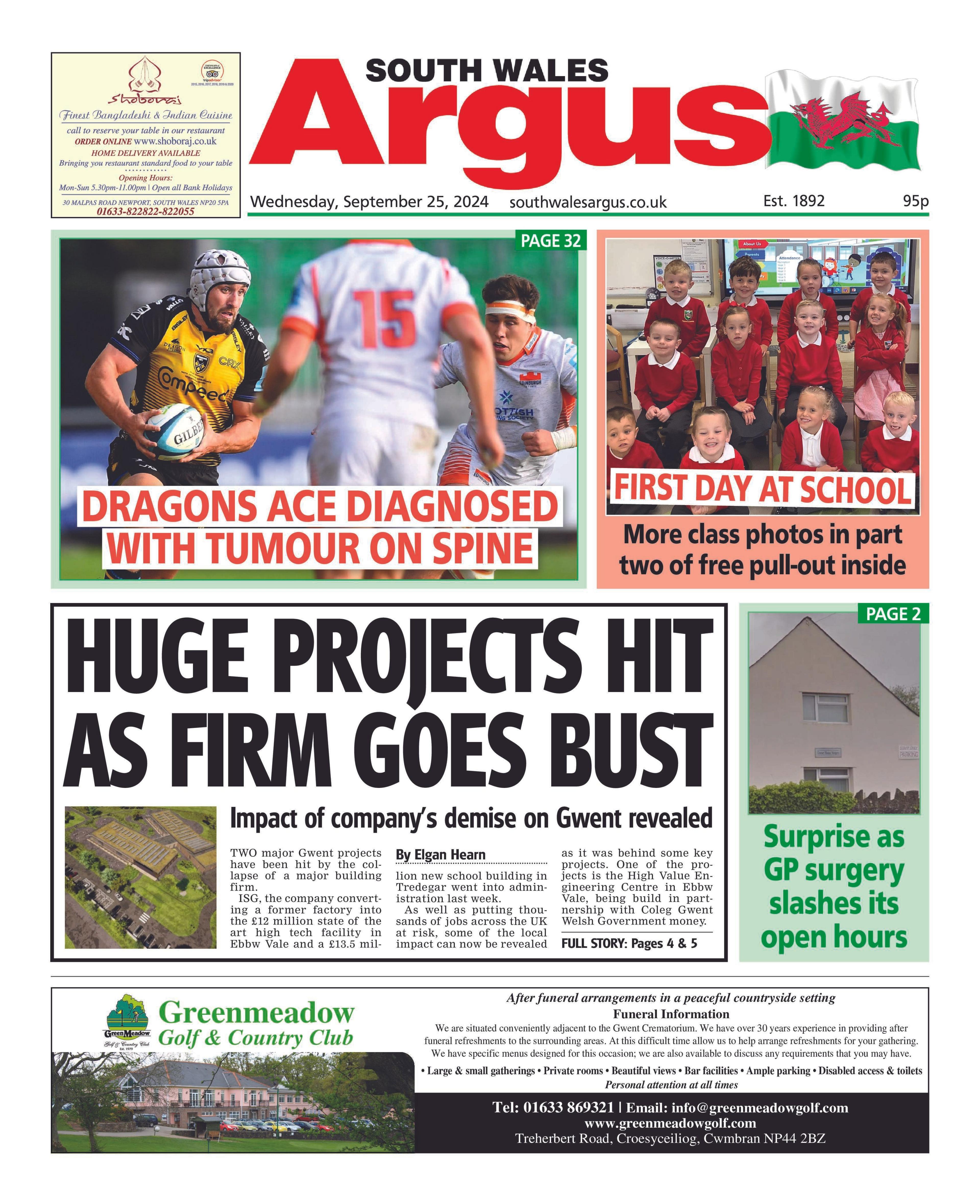 South Wales Argus front page